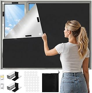 Blackout Window Cover 118" x 57", No Drill DIY Portable Blackout Curtains for Bedroom, Temporary Removable Black Out Window Shades with Velcro for Travel, Nursery, RV