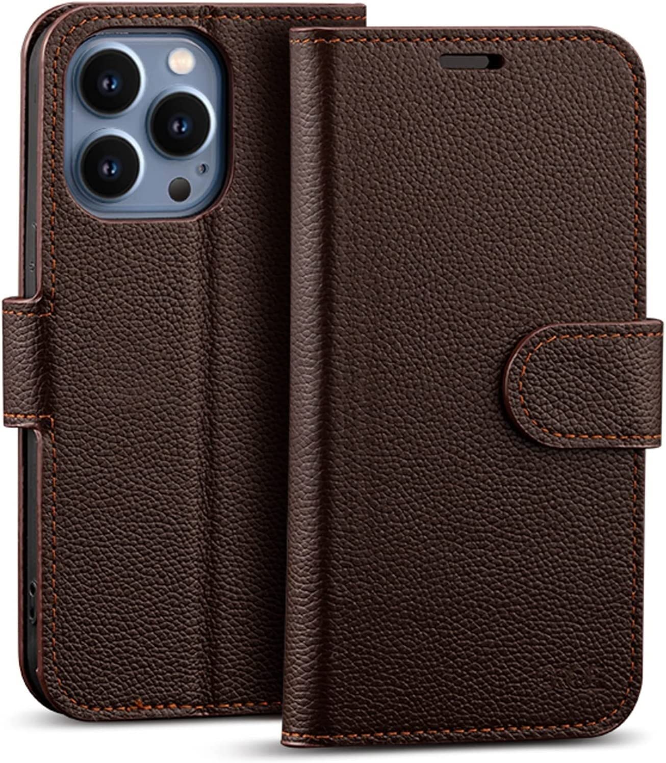 Étui en cuir véritable pour iPhone 13 Pro Max marron - 7