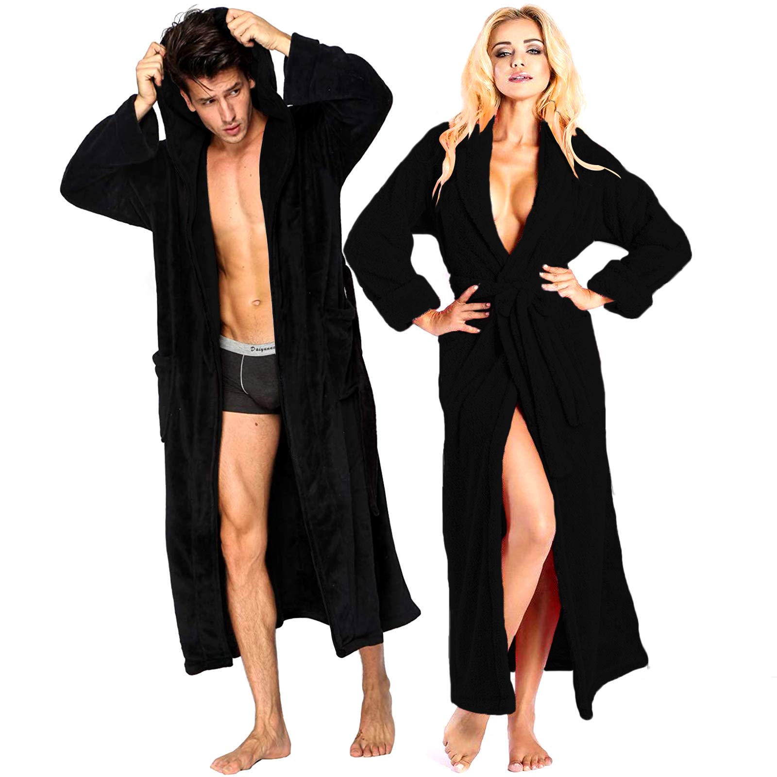 Porter and LambertMens & Ladies Dressing Gown - 100% Egyptian Cotton Terry Towelling Bathrobe | Hooded Nightwear Housecoat Loungewear | Perfect for Gym Shower Spa (L/XL, Black)