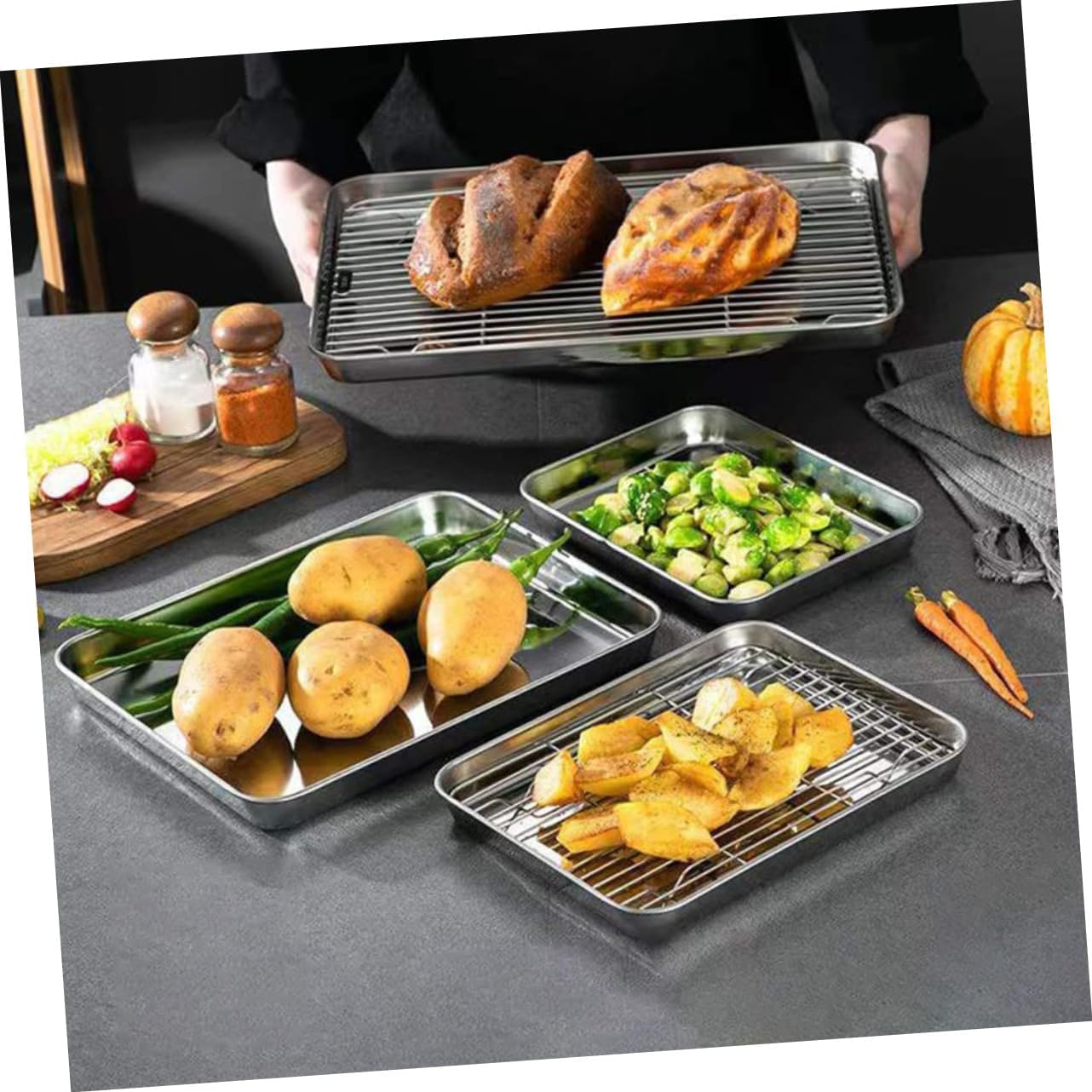 KICHOUSE 1set Multi-function Baking Tray Reusable Baking Rack for Camping Kitchen and Roasting Food-grade Cooling Rack and Pan