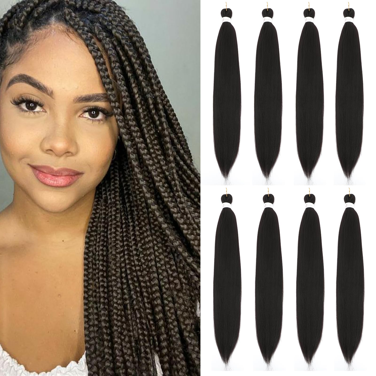 Chocolate Brown Braiding Hair Pre Stretched 18 Inch 8 Packs Braiding Hair Extension Pre Stretched Braiding Hair Synthetic ...