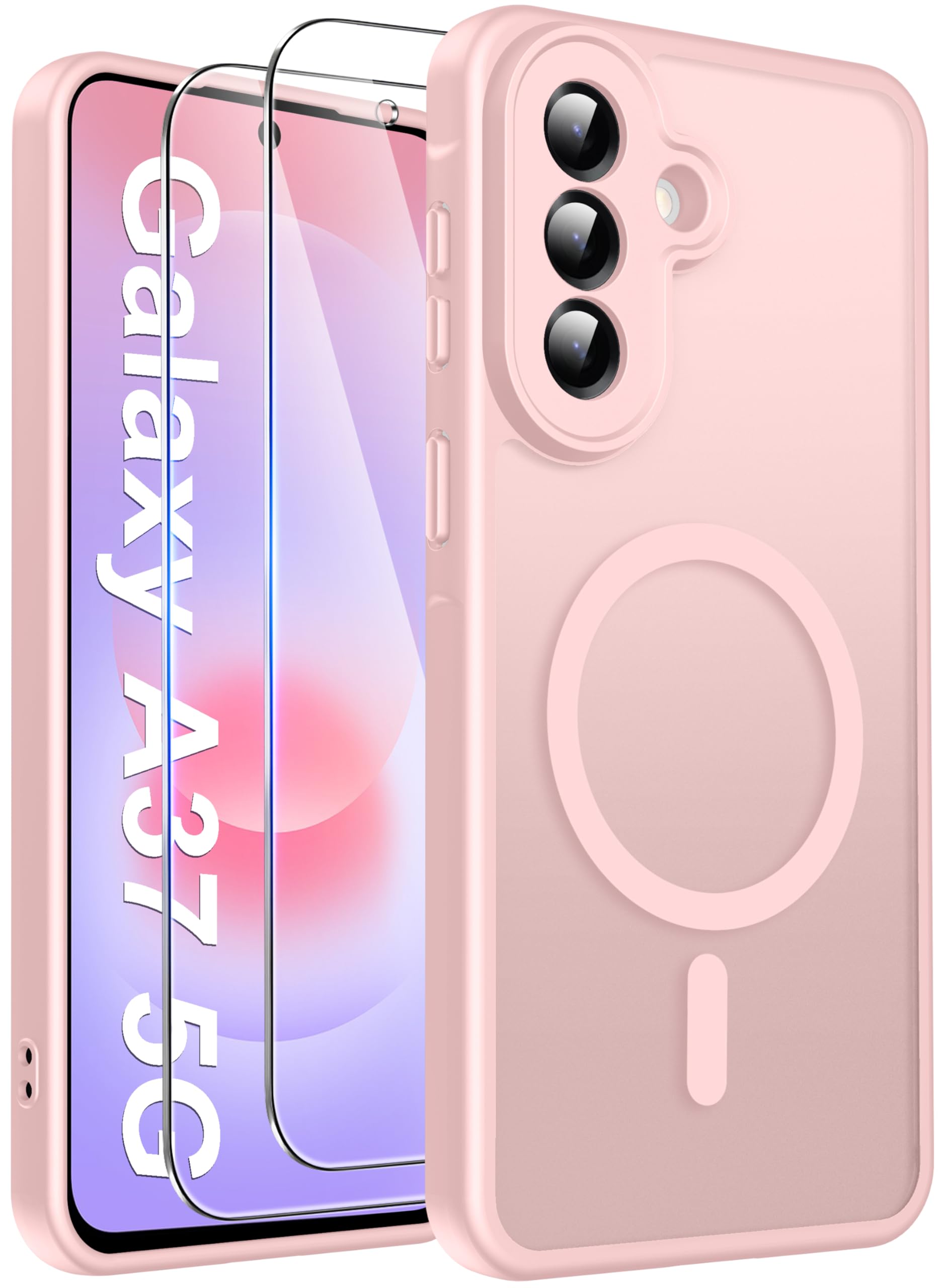 Opkiegrn für iPhone 14 Hülle/iPhone 13 Hülle, Kompatibel mit MagSafe mit 2 Stück Panzer Schutz Glas Folie, Stoßfest Kratzfest Transluzente Matt Handyhülle für iPhone 14/13, Lila
