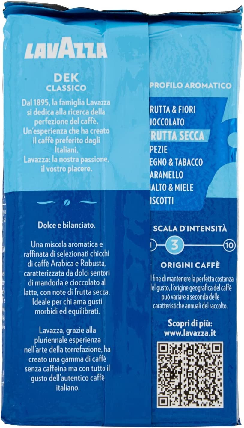 20x LAVAZZA DEK Entkoffeiniert Kaffee 250g gemahlen Italienisch espresso coffee