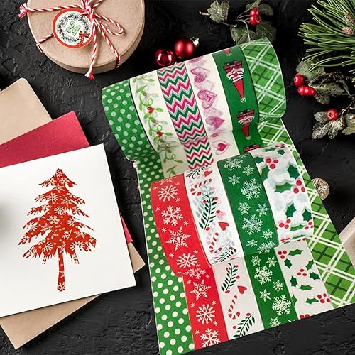 Miniatura 3 de Juego de 10 rollos de cinta Washi de Navidad para niños, suministros de manualidades, cintas decorativas para manualidades y proyectos de