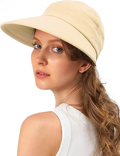 Sombreros de sol para mujer con visera ancha con protección UV, sombrero de doble propósito para playa, verano, sombrero plegable
