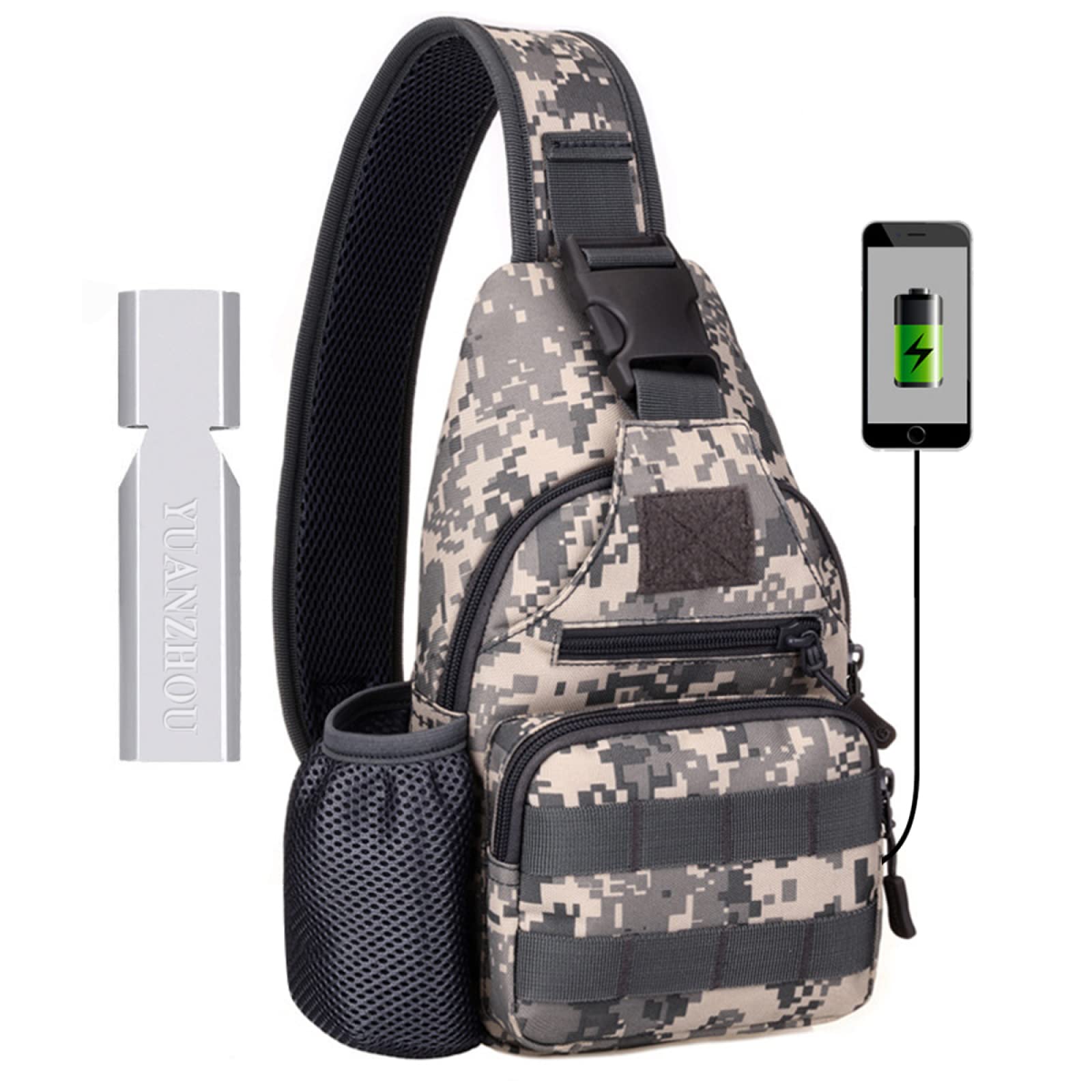 REEBOW GEAR Borsa da Petto Militare Tattica Molle Borsa a Tracolla con Tracolla a Tracolla con Porta Bottiglia d'Acqua,ACU