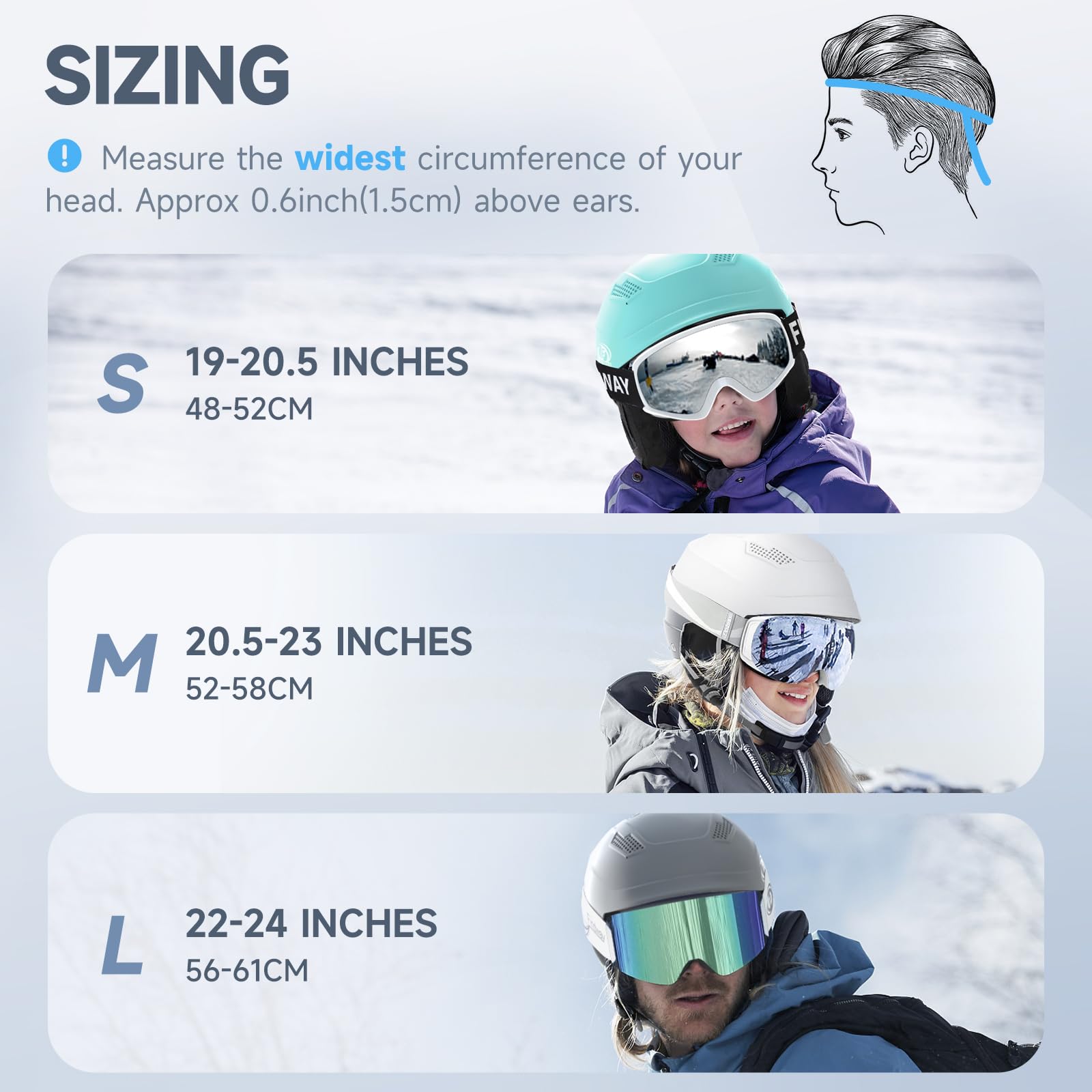 Findway - Casco da sci unisex, da donna e uomo, per adulti, bambini, con aperture di ventilazione regolabili, compatibile con occhiali da sci per chi indossa gli occhiali, casco da snowboard, S/M/L