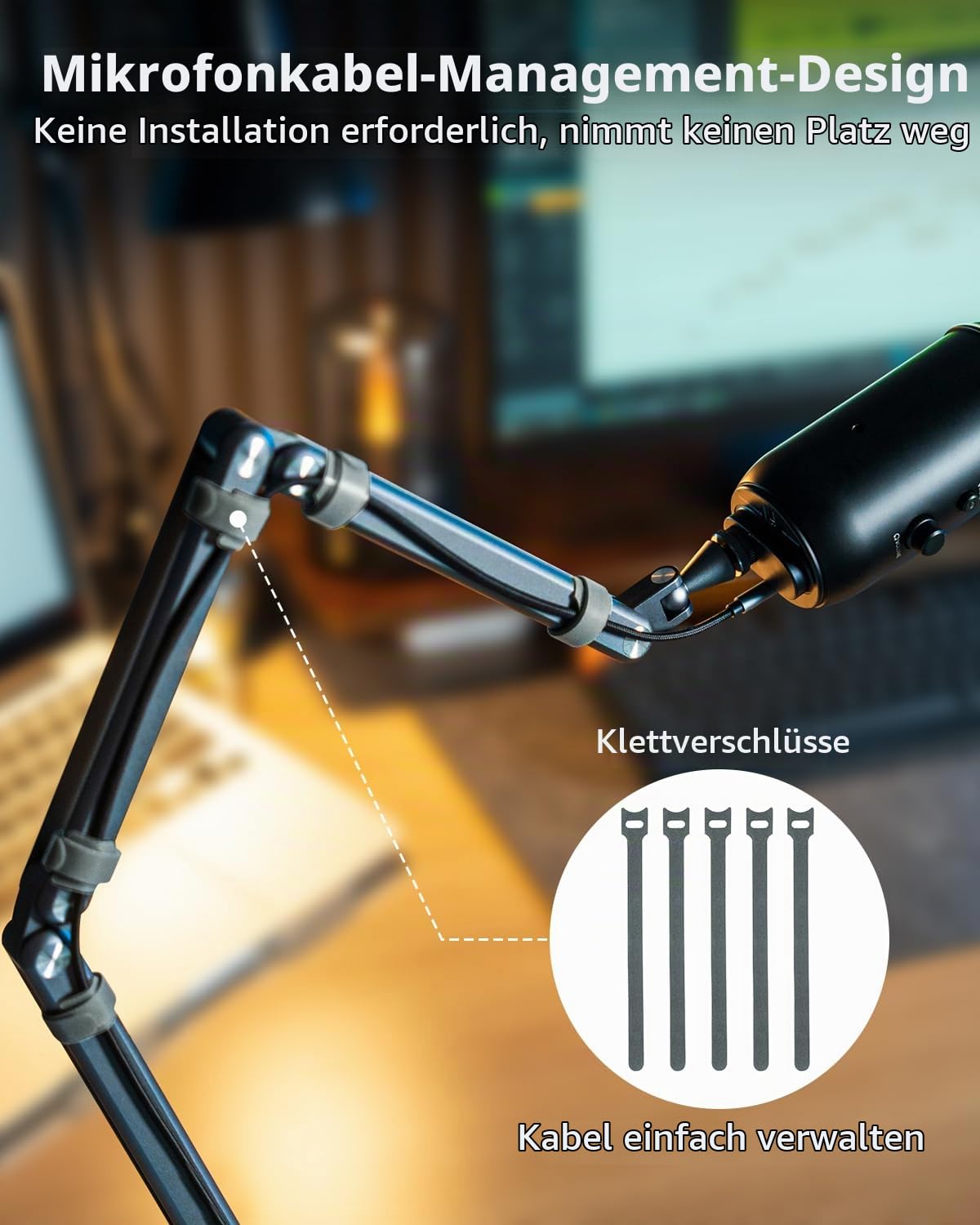FULAIM Aluminium Mikrofon Arm kompatibel mit RODE Mikrofon, Einstellbarer Mikrofonständer für Shure Mic, Mikrofonarm mit 3/8"- 5/8" Adapter für Game Streaming Podcast Broadcast (Grau)