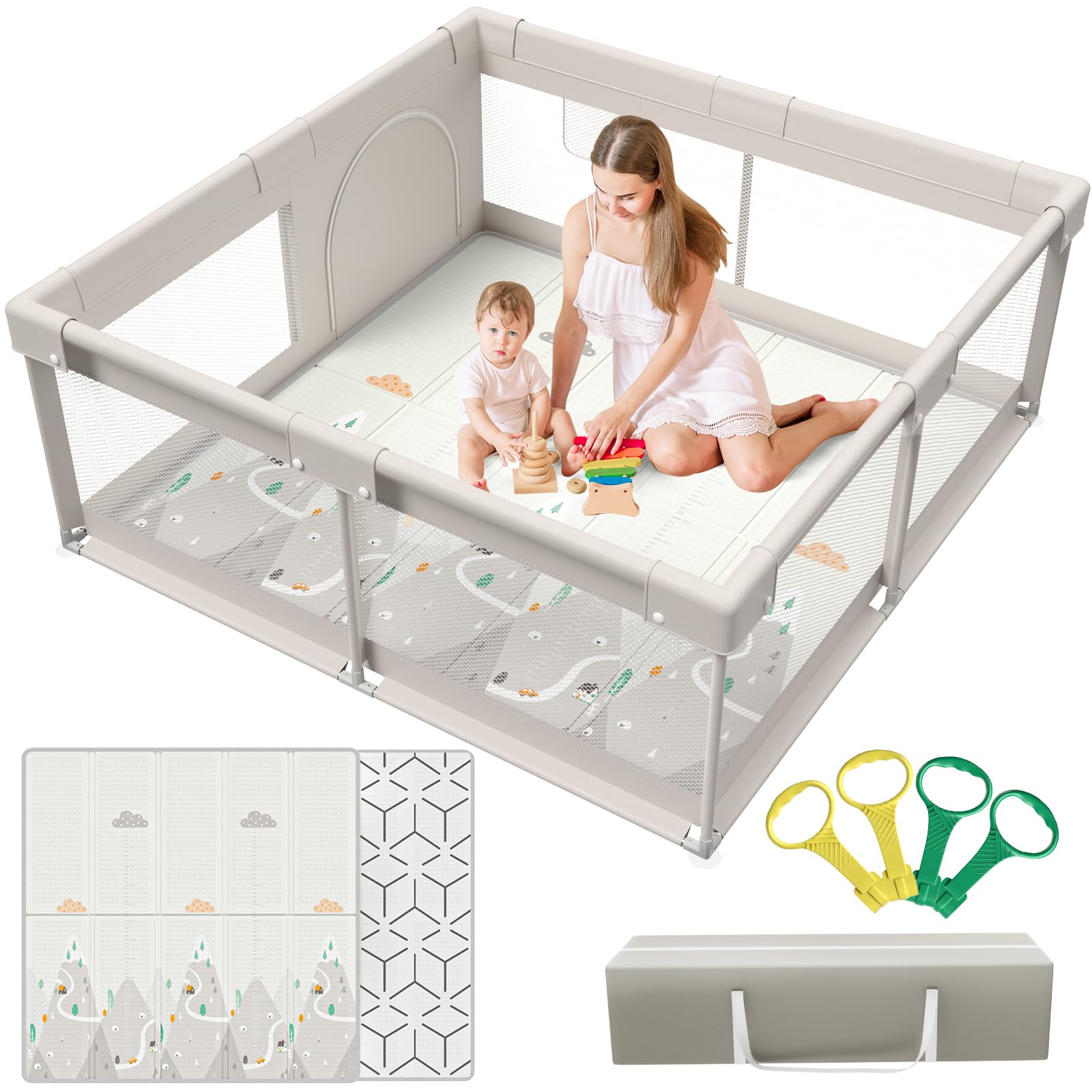 Parc Bébé, 150X150cm Parc Avec Tapis, Modulable Pliable Grand Parc pour Enfant (150X150X65cm)