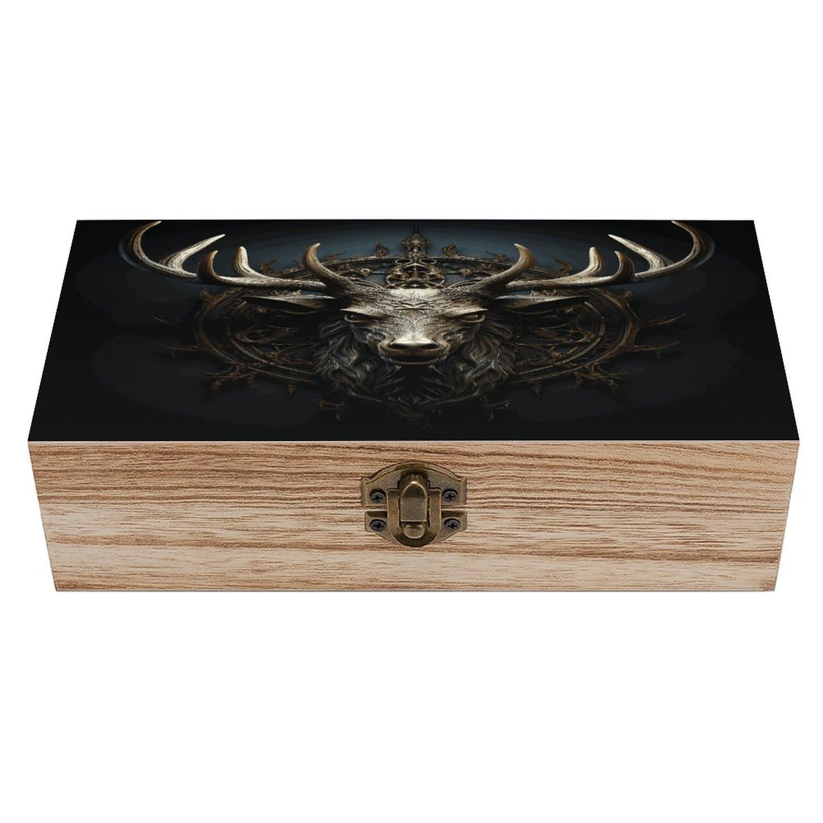 VstaDank Antlers Wooden Storage Box Wooden Keepsake Box with A Hinged Lid Fashion Memory Treasure Boxes Decorative Jewelry Case for Crafts Photo Home Decor Wood Gift Box