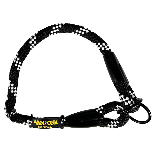 Collar antitirones de Cuerda para adiestramiento de Perros. Negro con Blanco, L(≤65CM)