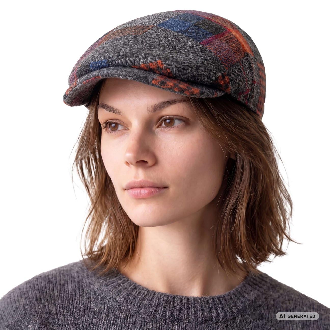 LIERYS Capri Merino Patchwork Coppola Unisex Berretto con Visiera 100% Lana Merino Made in Italy Autunno/Inverno