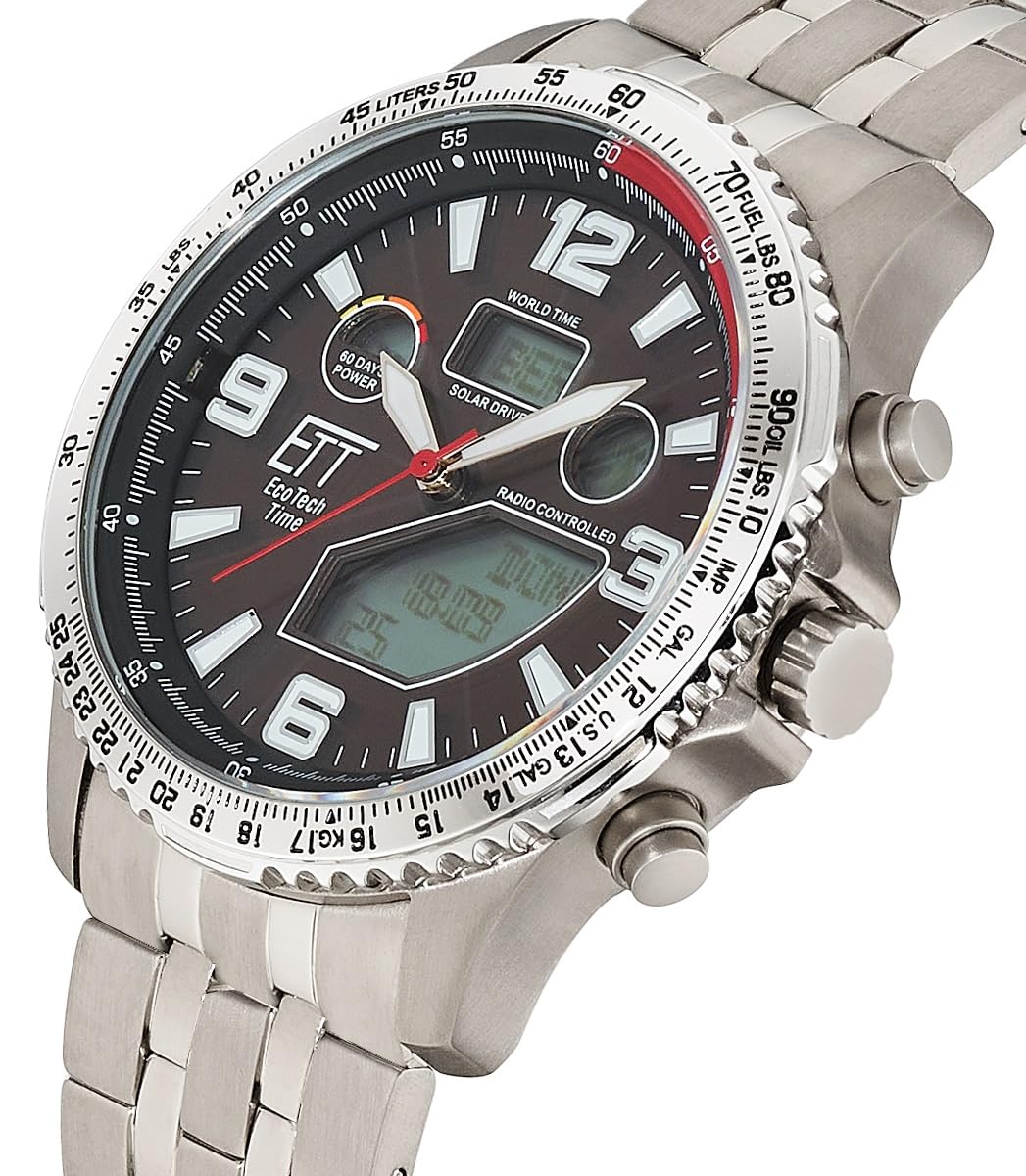 ETT Eco Tech Time Funk Solar Herren Uhr Analog mit digitalem Datum mit Titan Armband EGT-11720-22M