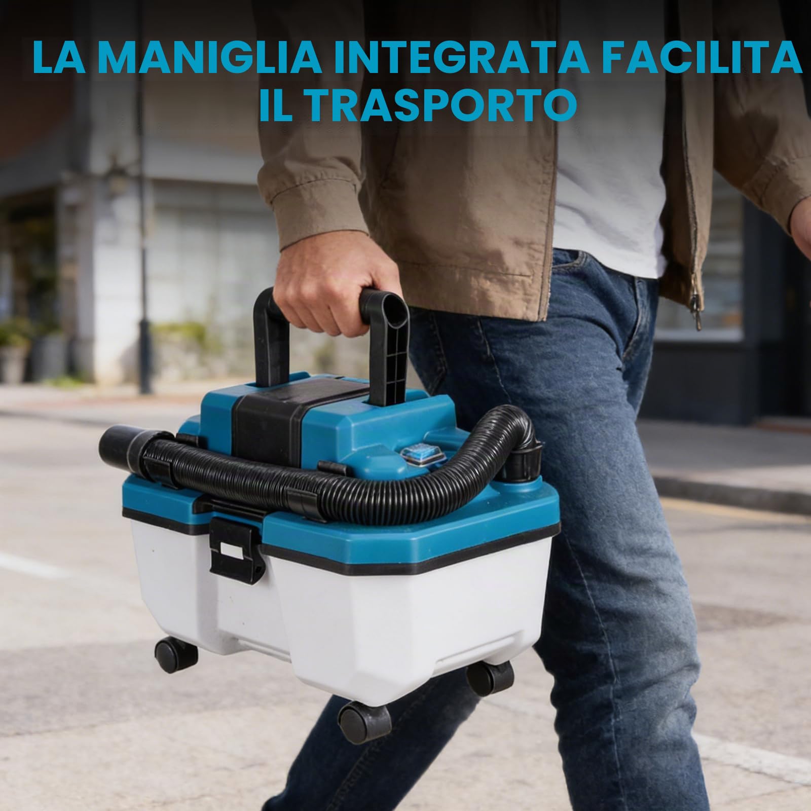 ONEVAN Aspirapolvere Industriale a Batteria 2-in-1 10L Bidone con 2x3,0Ah | 300W Brushless, 22KPa Aspirazione, 3 tubi prolunga & ugelli, 2m tubo, Carica rapida, Per trucioli legno, officina, auto