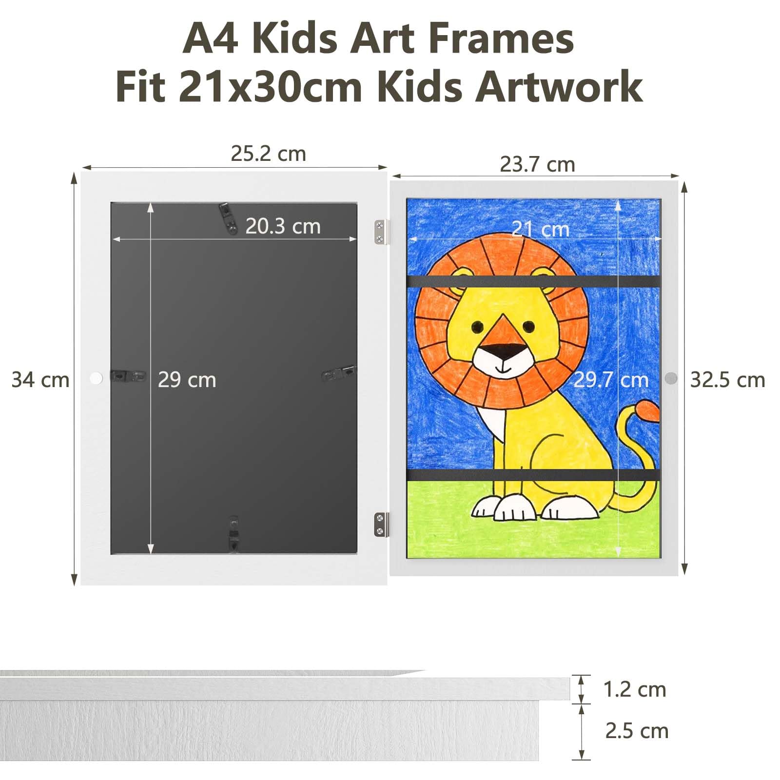 2 Stück Bilderrahmen Kinderzeichnungen A4 für 150 bilder, Frontöffnung Kinder Kunst Rahmen Aufklappbar A4, Ideal für Kinderzeichnungen, Kunstwerken, Schule, Familie(Weiß)
