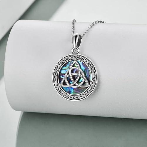 Miniatura 2 de YFN Collar con nudo de trinidad celta, plata de ley, concha de abulón, triquetra, triquetra, collar con colgante de buena suerte, joyería irlandesa