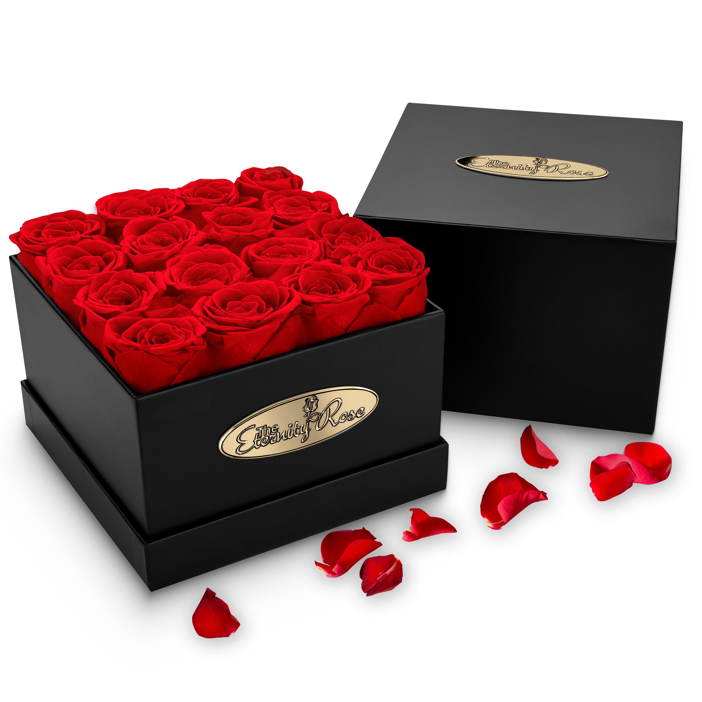 The Eternity Rose 16-Piece Preserved Roses in a Luxury Gift Box – Real Roses in Square Black Box – A Valentine’s Gift as Everlasting as Your Love