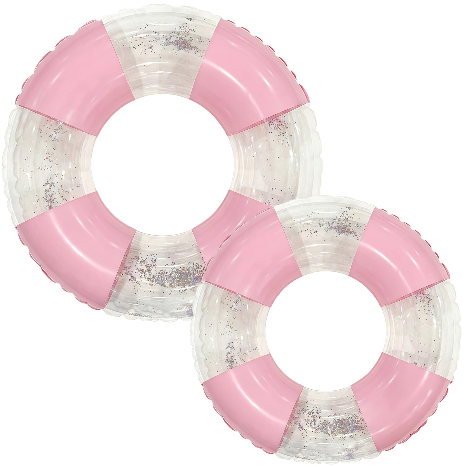 2 Pack Pool Inflatables Swimming Rings 70cm and 90cm, Pink Inflatable Pool Water Toys Pool Floats,Sequins Swim Rings, Inflatable Rubber Rings for Beach Paddling Pool Summer Toys