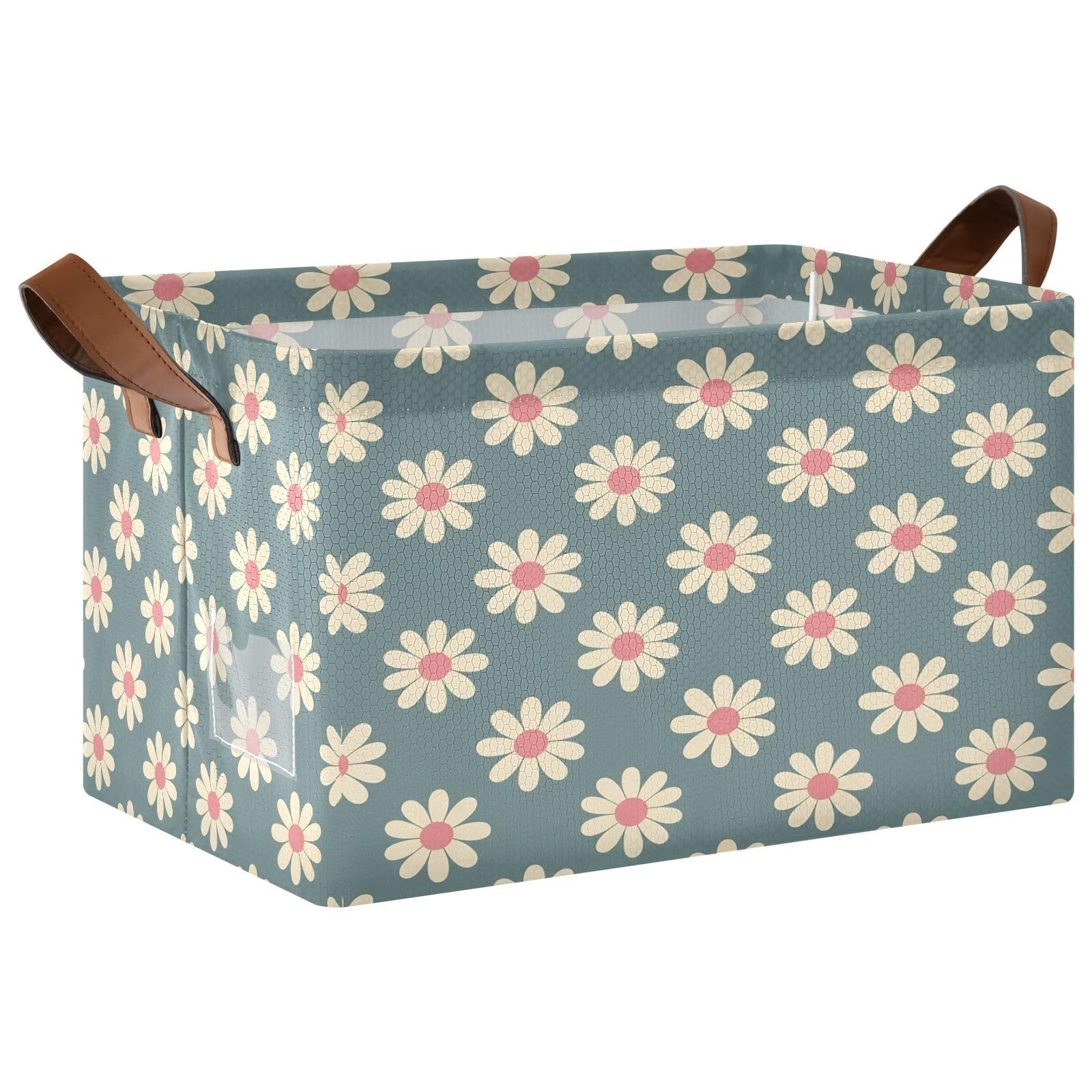 Cgiub Daisy Storage Basket Waterproof Foldable Storage Bin Baby Laundry Basket Closet Organiser for Nursery Decor Home Organizing