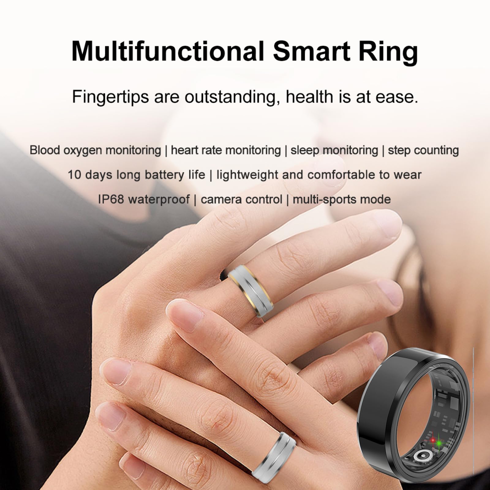 Smart Ring Health Tracker - Heart Rate, Sleep & Blood Oxygen Monitor With IP68 Waterproof