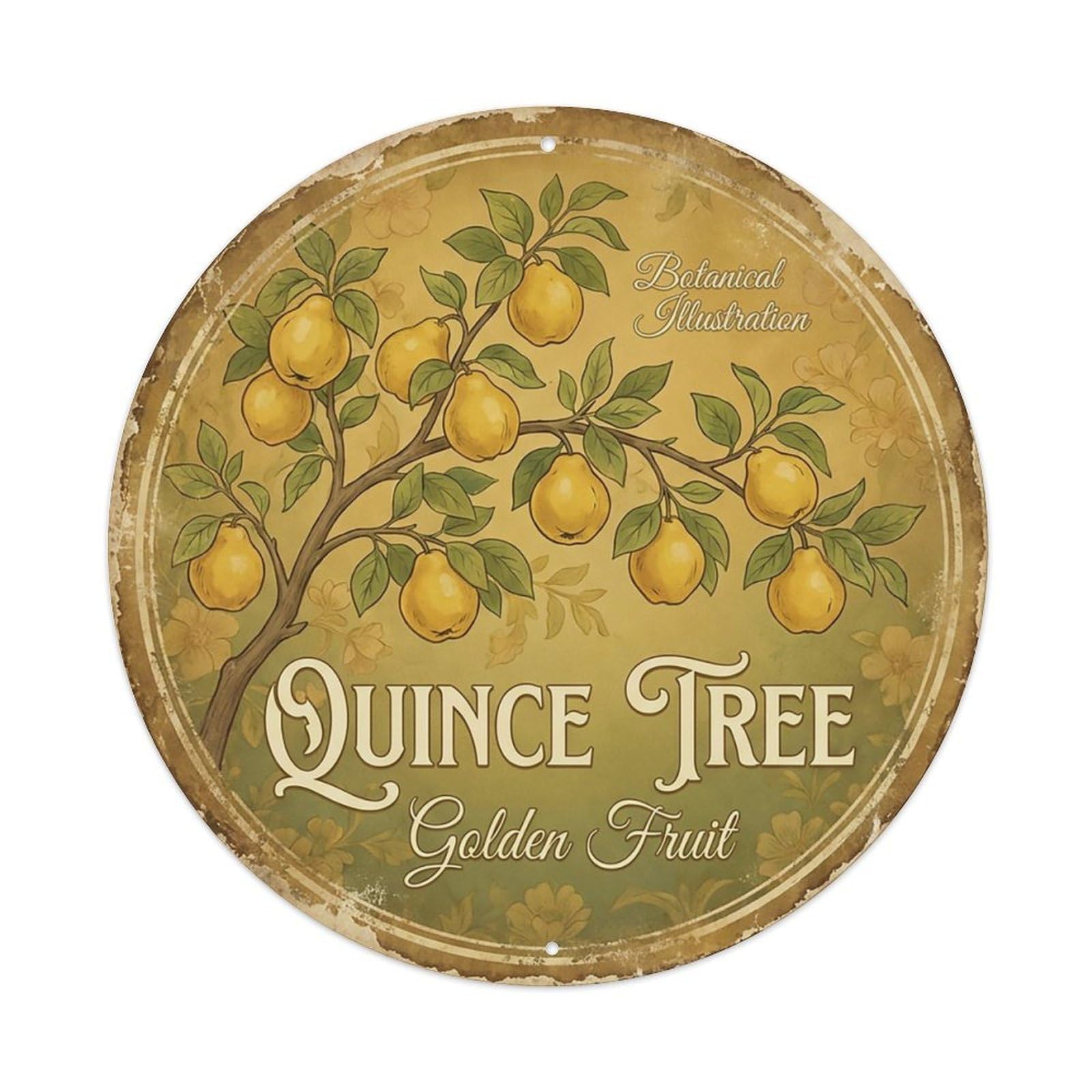 Cxhjca 8X8inch(20X20cm) Vintage Cottagecore Garden Quince Tree Golden Fruit Metal Tin Sign