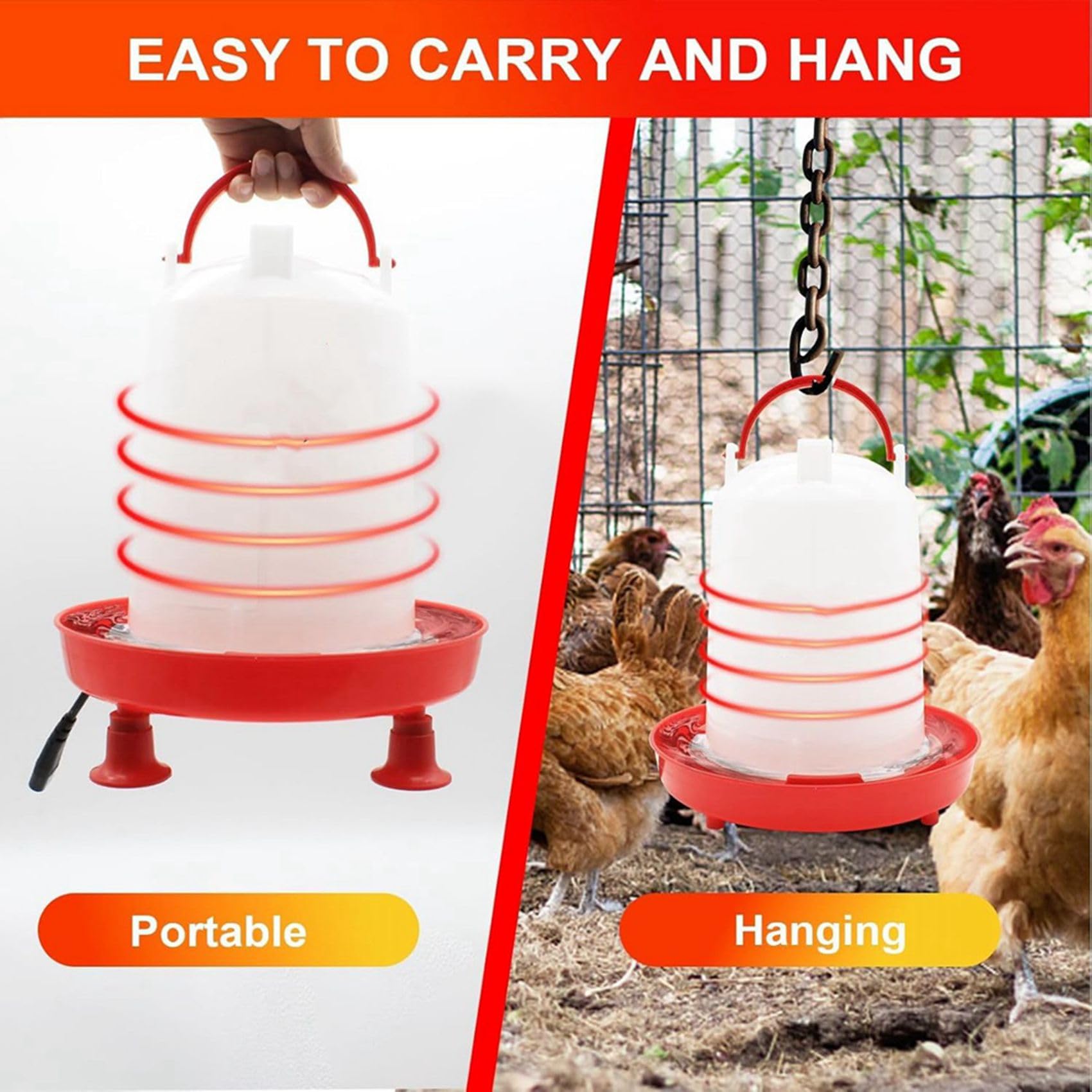2X Bebedero para Pollos con Calefacción de 3 L para Invierno, Calentador de Agua para Pollos con Llenado Automático y Soporte para Patas, 35 W, Enchufe Europeo.