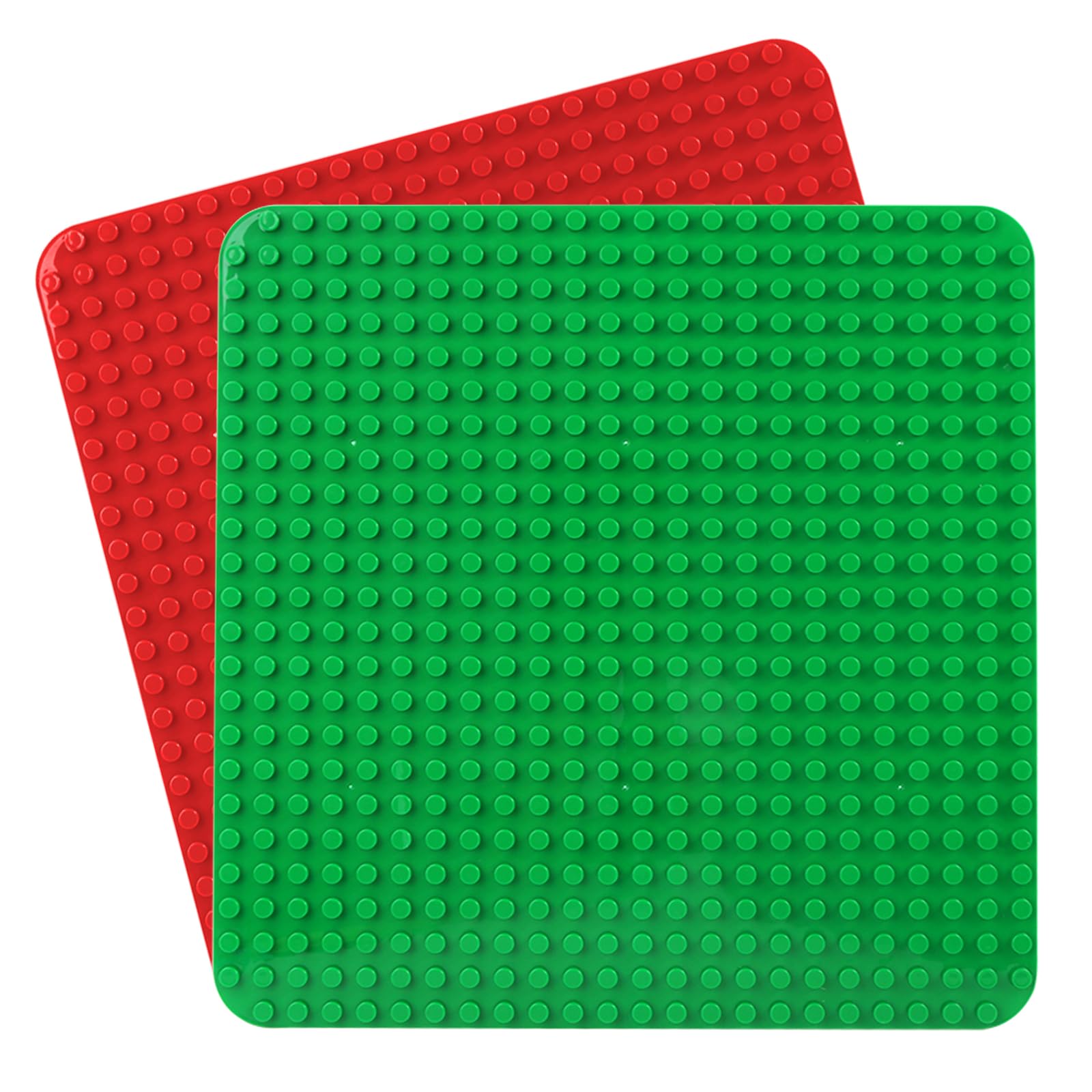 Large Plate Compatible with Lego Duplo, 15 x 15 Inch Base Plate, Building Toy for Girls and Boys (2 Pieces, Red, Green)