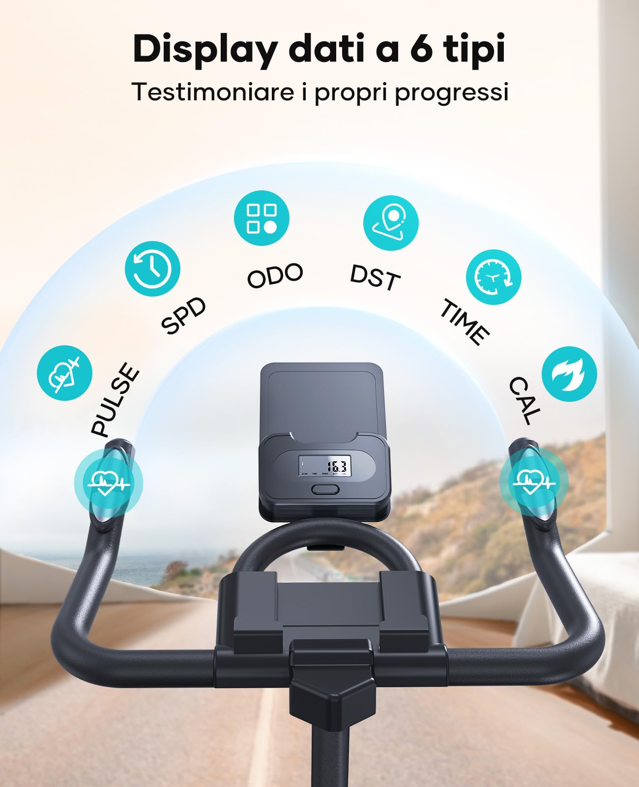 Toputure Cyclette da Casa con App, Cyclette per Casa con Resistenza Magnetica 0-100%, Volano da 15 kg, Sistema di Ammortizzazione, Schermo LCD, Supporto fino a 160 kg