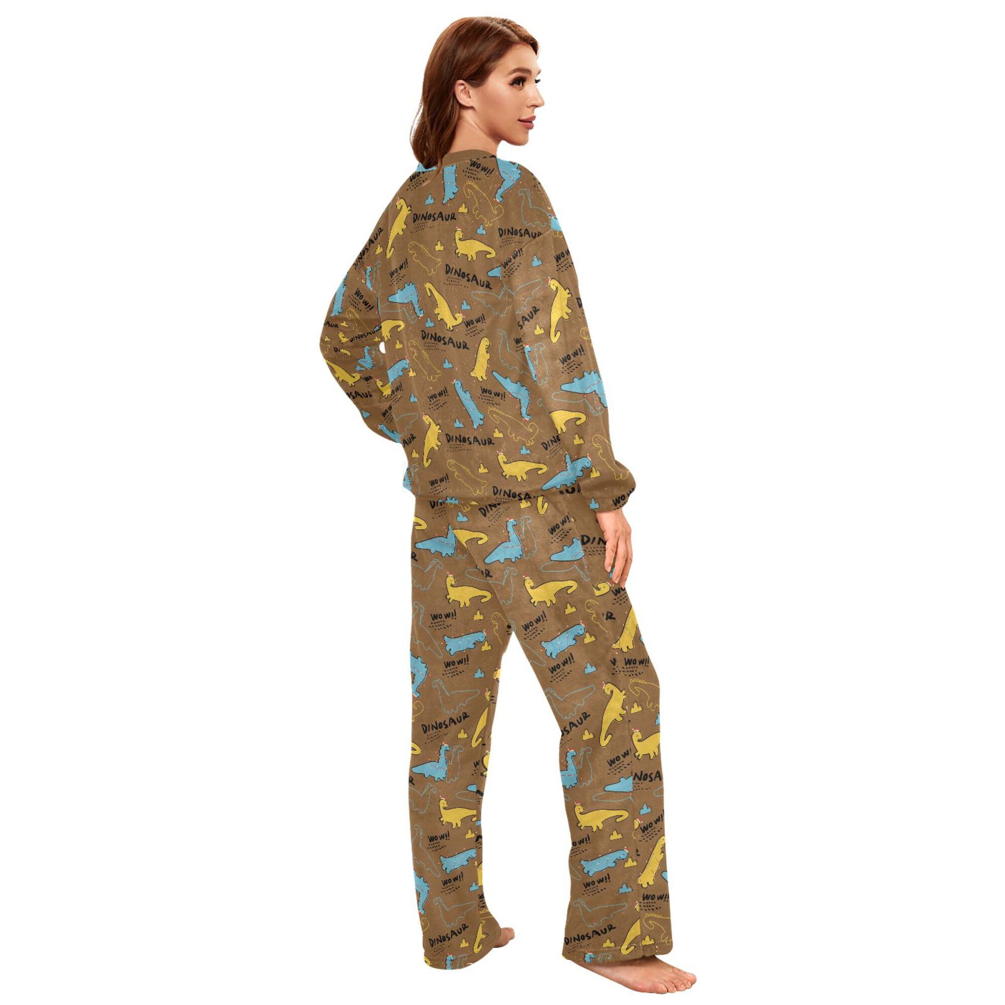 ALAZA Conjunto de pijama de forro polar para mujer, diseño de flores, ropa de descanso de dos piezas, ropa de dormir térmica, pijama súper suave, talla S