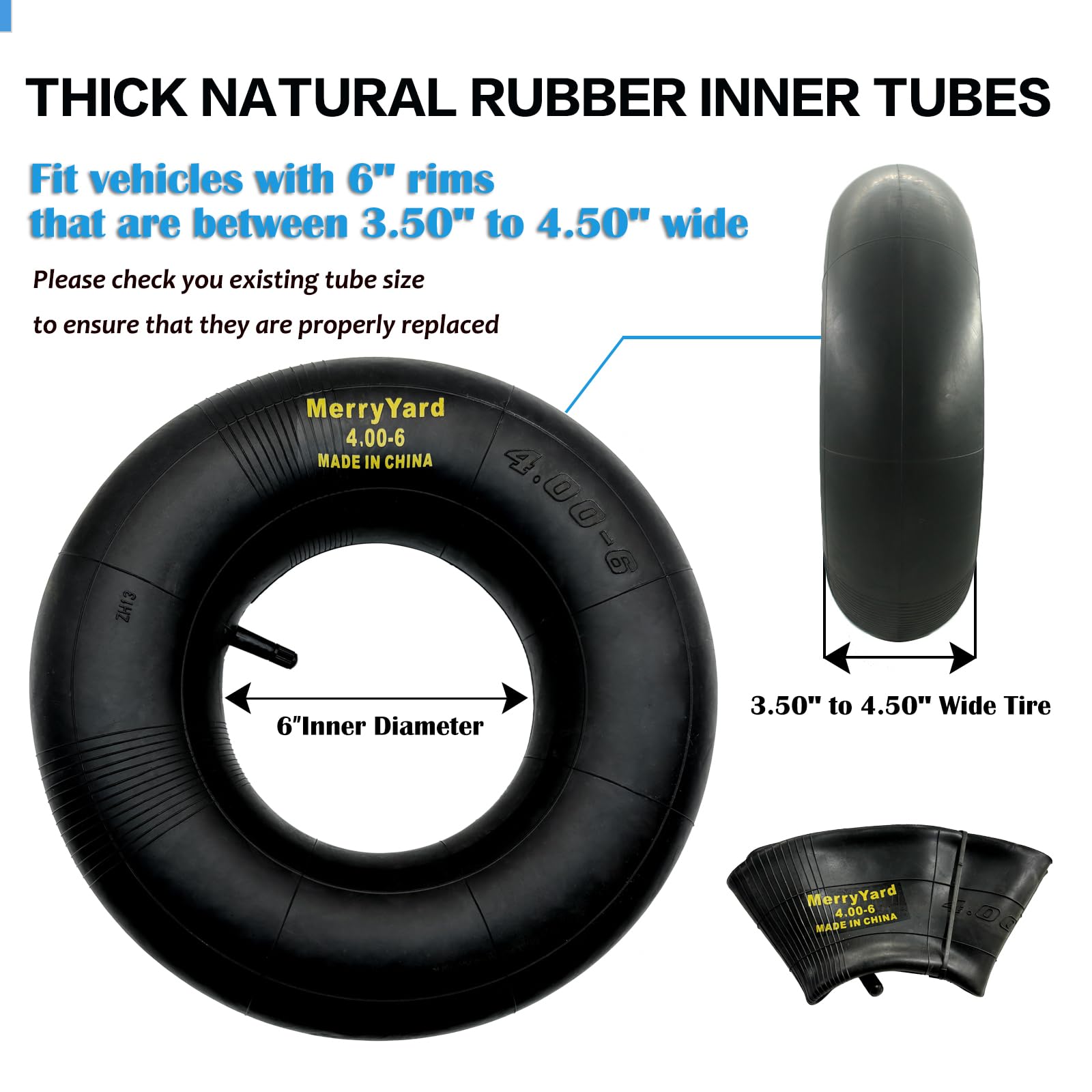 2-Pack 13x4.00-6 Heavy Duty Inner Tubes For Wheelbarrows, Lawn Mowers & Hand Trucks