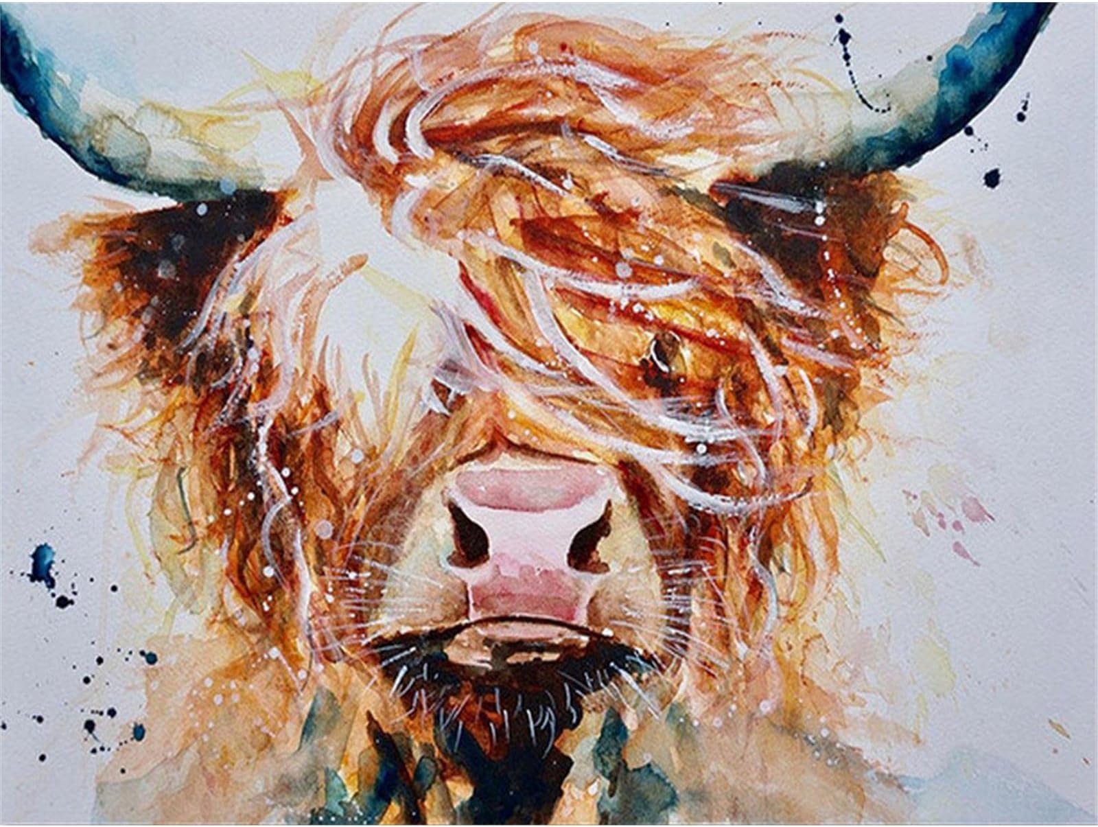 Zimal Full DIY Round Diamond Painting Highland Cow Handmade Diamond Embroidery Animal Decor Home Picture of Rhinestone 11.8 x 15.8 Inch