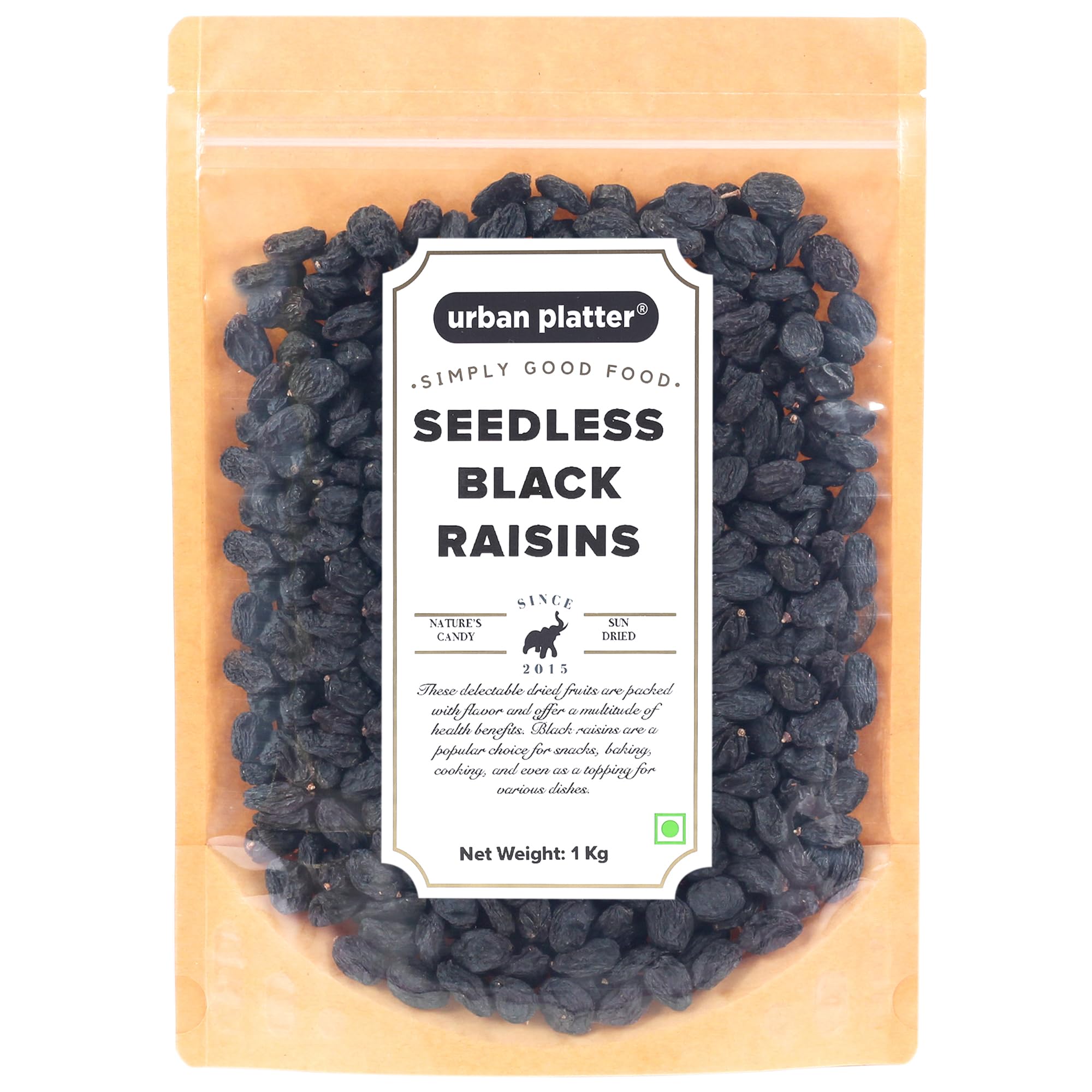 Urban Platter Seedless Black Raisins, 1Kg (Sweet & Juicy | Sun-Dried & Seedless | Ideal for Baking | Ayurveda Superfood)