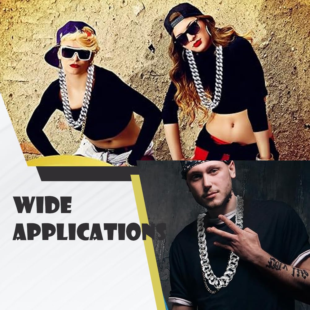 2 pz Collana A Catena In Plastica Argentata Collana Cubana Spessa 32 pollici Artificiale Hip Hop Spessa 80s 90s Stile Punk Rapper Costume Collane A Maglie per Uomo Donna Accessorio per Gioi