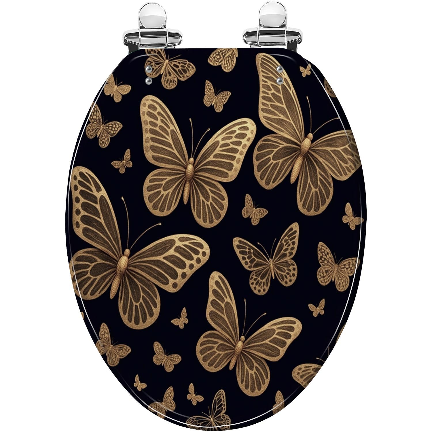 Decorative Elongated Toilet seat Resin with Gold foil Print Quiet Close Quick Release Hinges Cover Bumpers Easy to Install Clean, seat, Print, Resin, Gold, Elongated, Decorative, Toilet