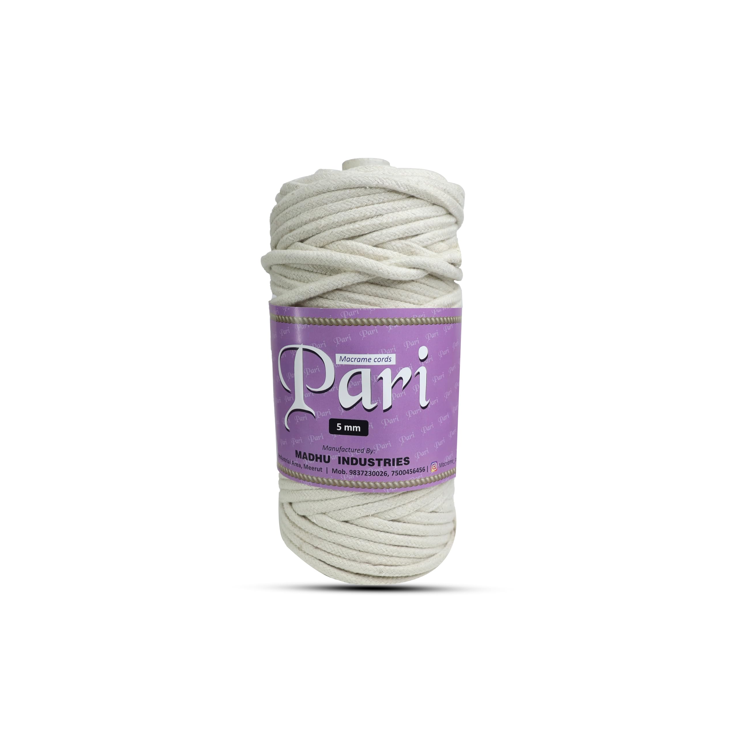 Macrame Cords Pari Cotton Cord Dori Thread | 5mm Braided | Off White | Approx 100 Metres | 1kg Spool | Cotton-image-40