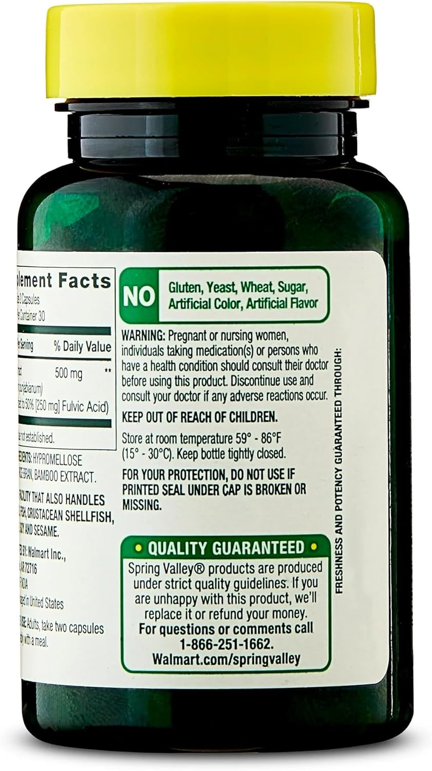 SUREFECT Spring Valley Shilajit Extract Vegetarian Capsules - 500mg with 50% Fulvic Acid, 60 Count Organizer.