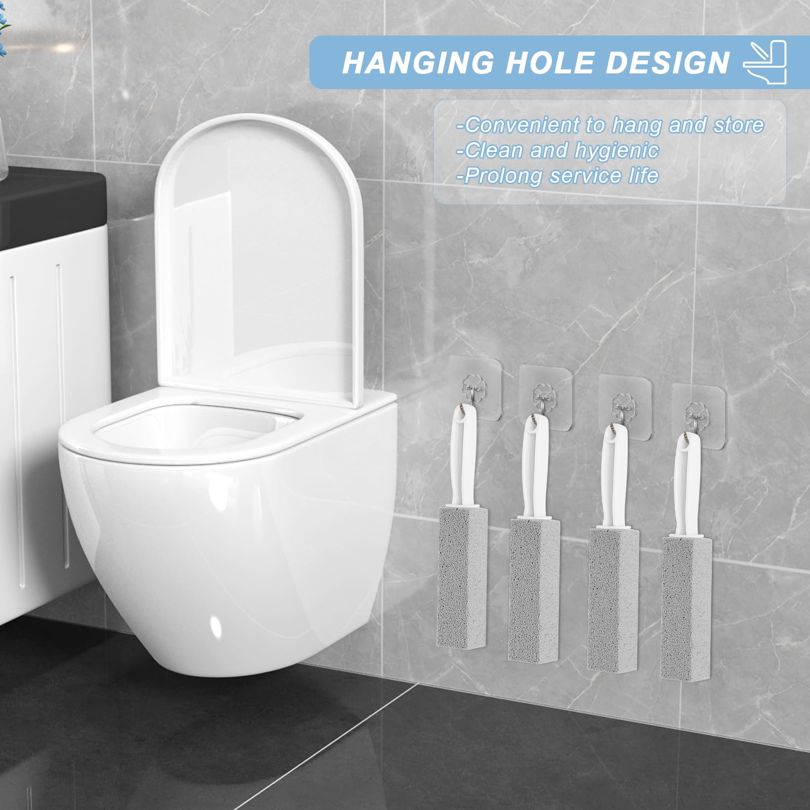 ddLUCK, Pietra pomice con manico, spazzola per WC con manico in plastica antiscivolo per pulizia di cucina/bagno/piscina/casa, confezione da 2