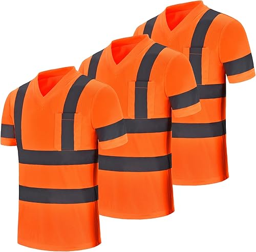AYKRM Hi Vis - Camiseta ANSI Clase 3 con cuello en V reflectante de seguridad de alta visibilidad (XS-6XL)