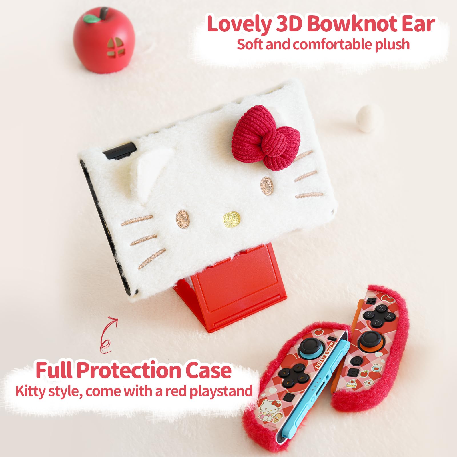 Kuitmor Plush Protective Case for Switch 2, Kawaii Protective Shell Hard PC Slim Cover Case Compatible with Switch 2025 Game Console and Joystick Controller - HLK - 3