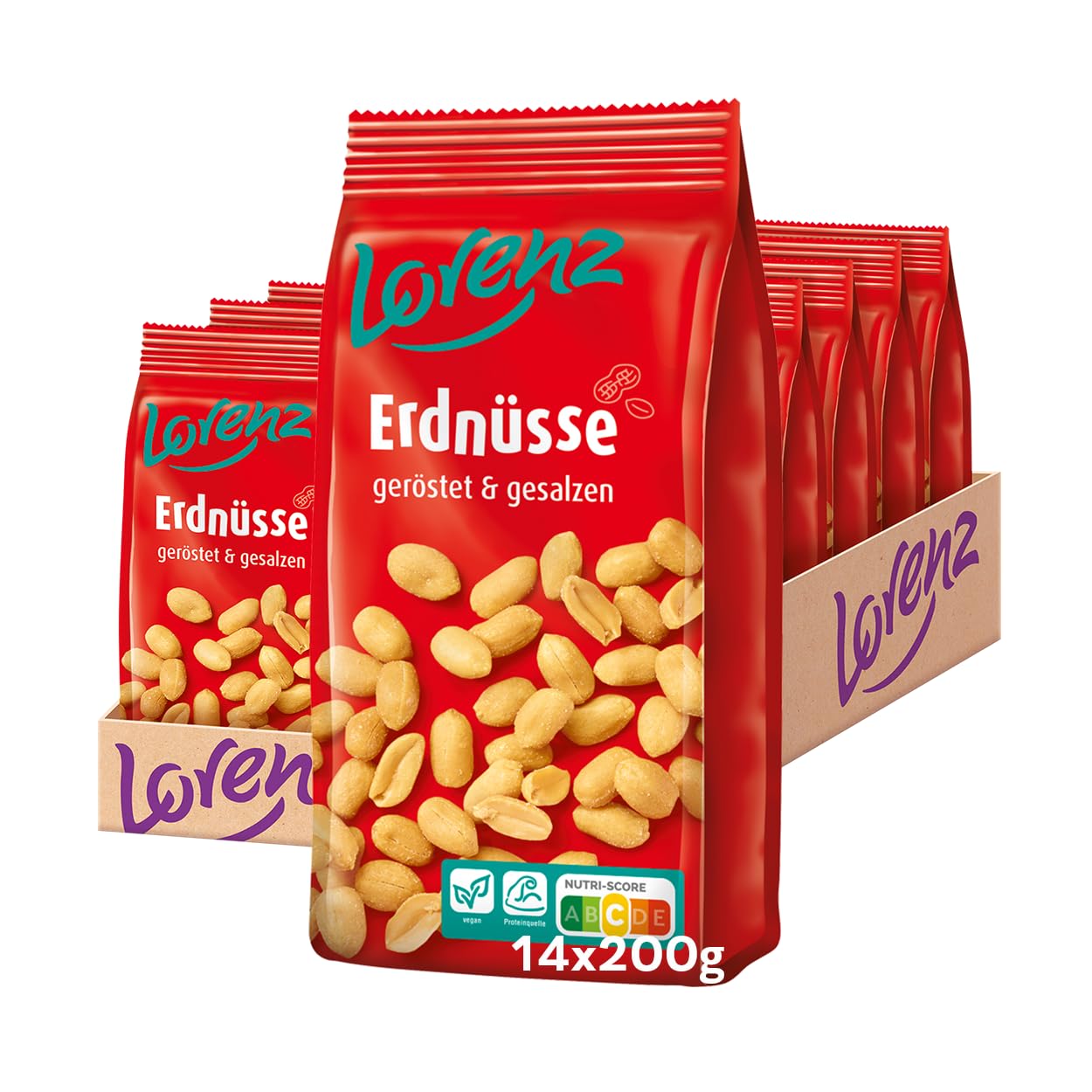 LORENZ | Erdnüsse geröstet & gesalzen | 14 x 200 g | vegan
