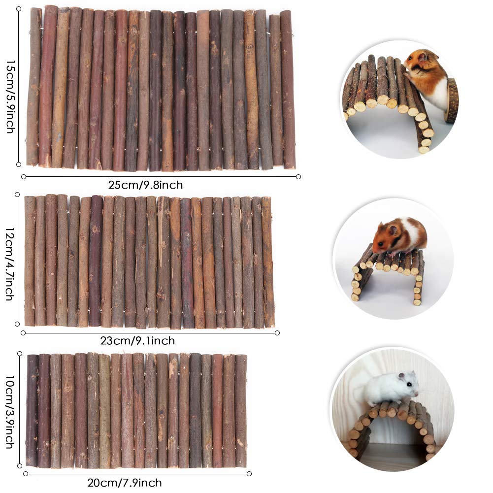 Wudong 3 Stück Holzleiter Kaubrücke Versteck Hauszaun Flexible Klettertreppe für Hamster Reptile Eidechse Schildkröte Igel Kleintier Kauspielzeug