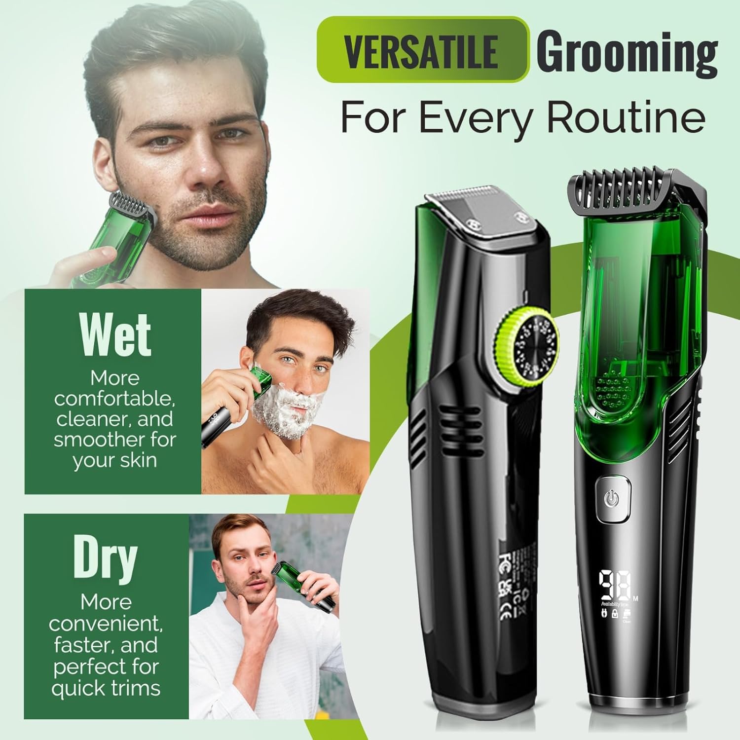 Vacuum Beard Trimmer for Men, Beard and Mustache Trimmer for Men with Adjustable Length Comb (1–20mm), IPX6 Waterproof Built-in Electric Trimmer for Beard, Mustache, and Stubble. - Image 4