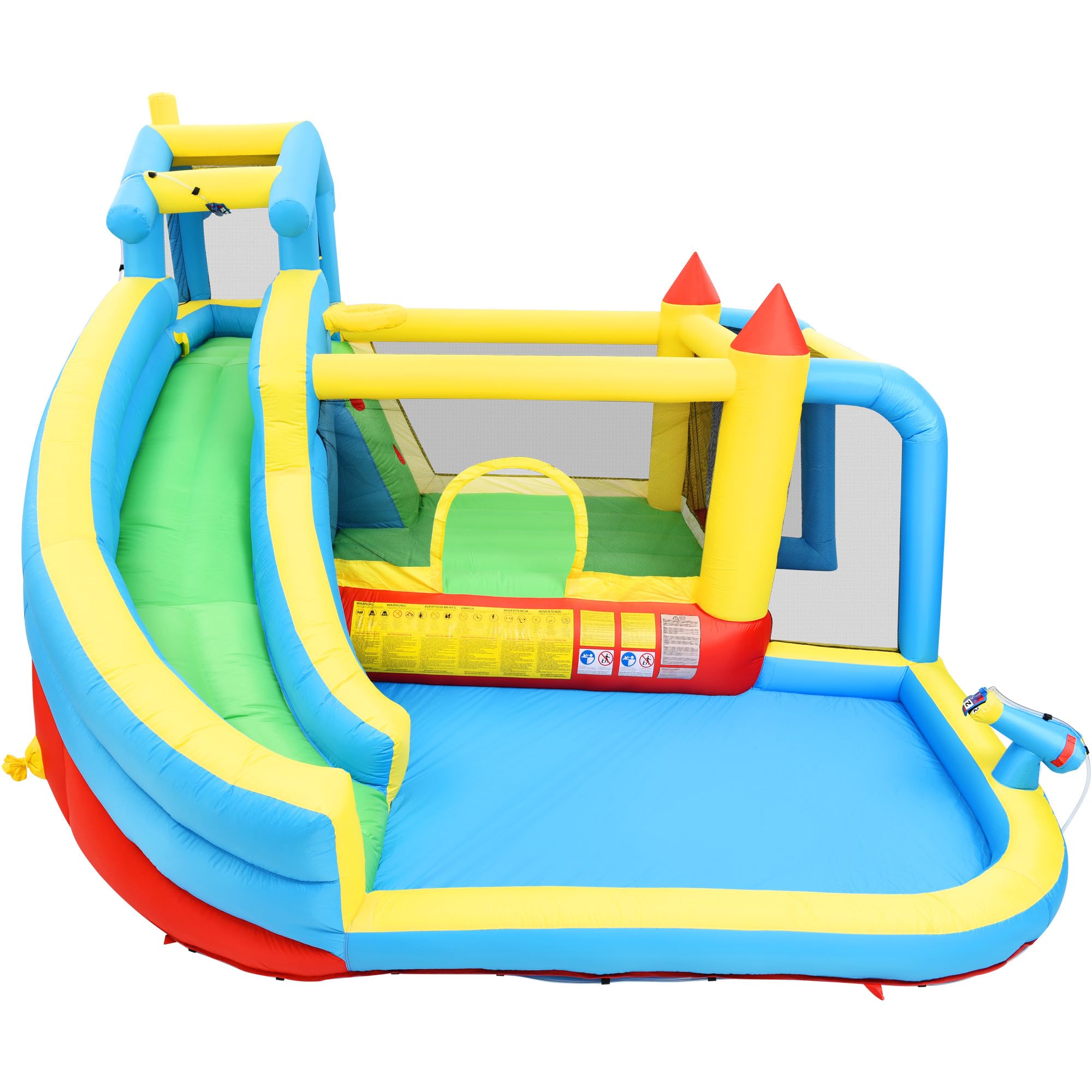 Merax Aufblasbare Hüpfburg mit Gebläse, Trocken-/Wasserrutsche, Outdoor Castle mit Sprungbereich, großes Wasserpool, Fußballnetz, für Kinder von 3 bis 10 Jahren, inkl. Tragetasche, 364 x 315 x 239 cm