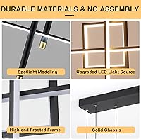 Vista 3 de Lámpara de araña LED moderna, regulable, lineal negra, con cuadrados, lámpara colgante de comedor de 39 pulgadas, lámpara colgante de isla de cocina