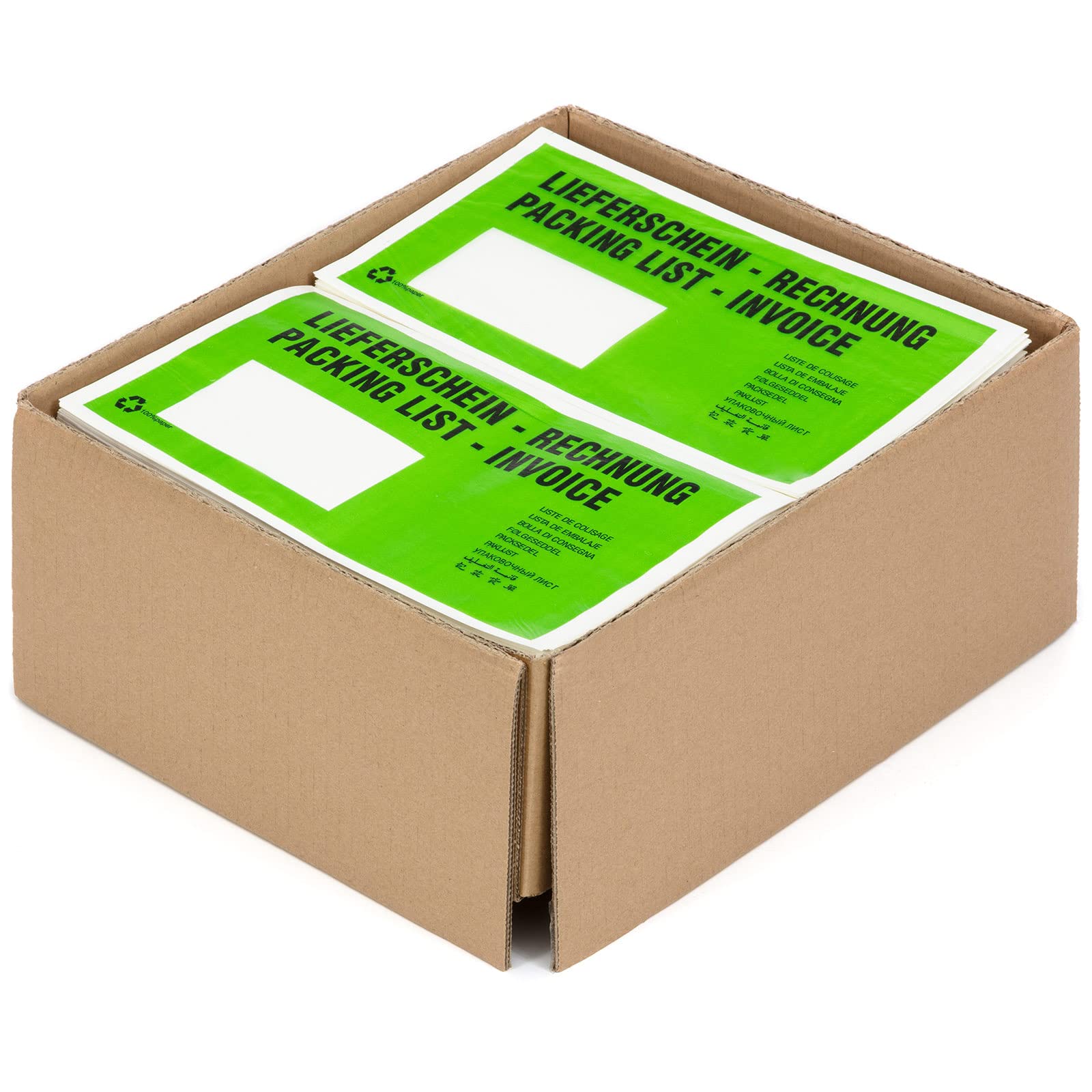 KK Verpackungen Lieferscheintaschen 240 x 135 mm | 250 Stück, Pergamin Papier 22 g/m² | DIN Lang selbstklebend | 9 Sprachen Aufdruck
