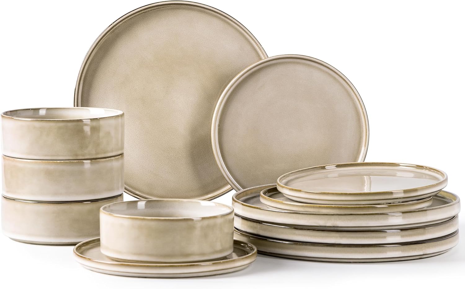 AmorArc Ceramic Dinnerware Sets, Handmade Reactive Glaze Plates and Bowls Sets,Highly Chip and Crack Resistant | Dishwasher & Microwave Safe Dishes Set, Service for 4 (12pc)