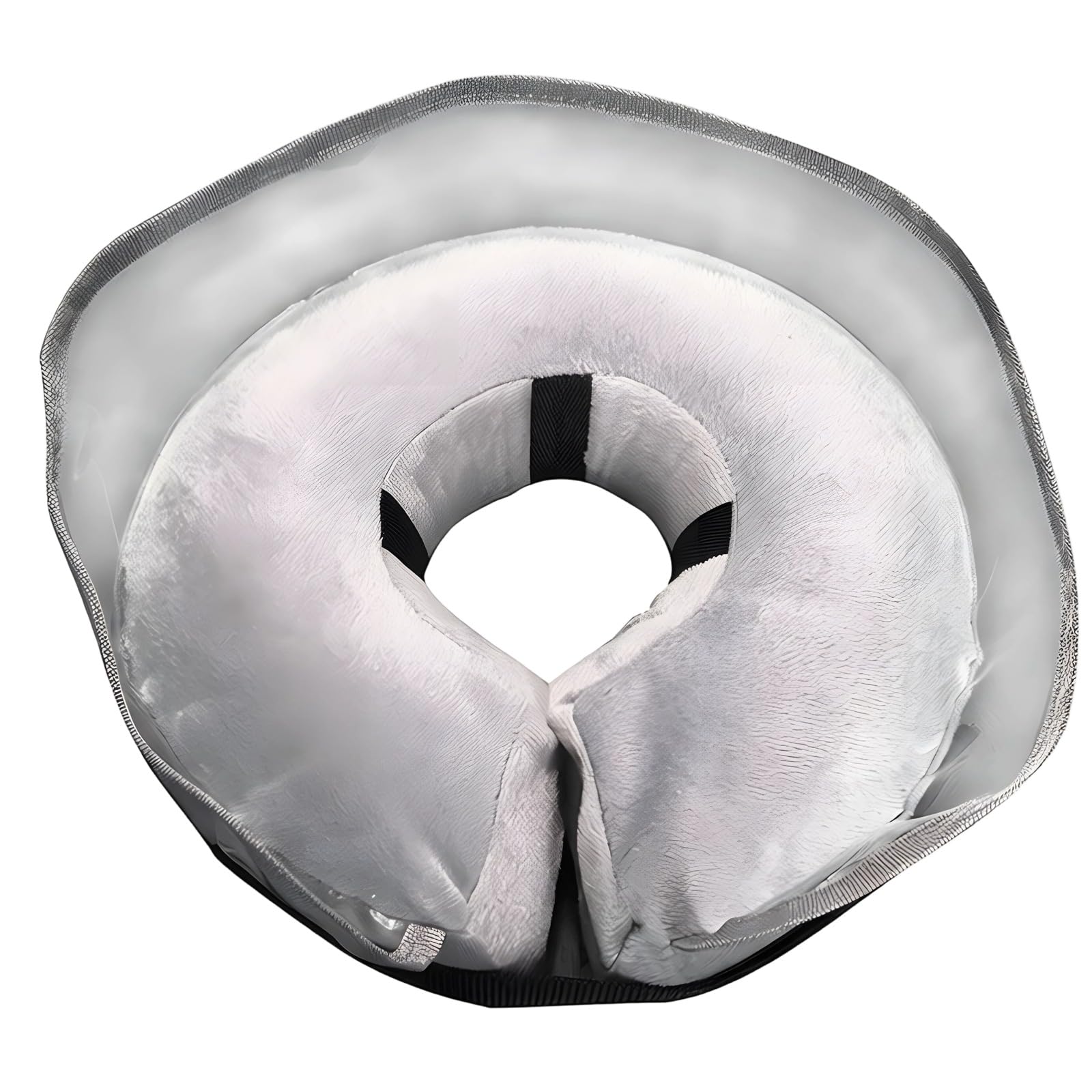 Aufblasbares Erholungshalsband für Haustiere, Größe L, 38 cm, Donut-Halskragen in Grau mit transparenter Schutzscheibe, weicher Stoff, Verstellbarer Leckschutz für Tiere