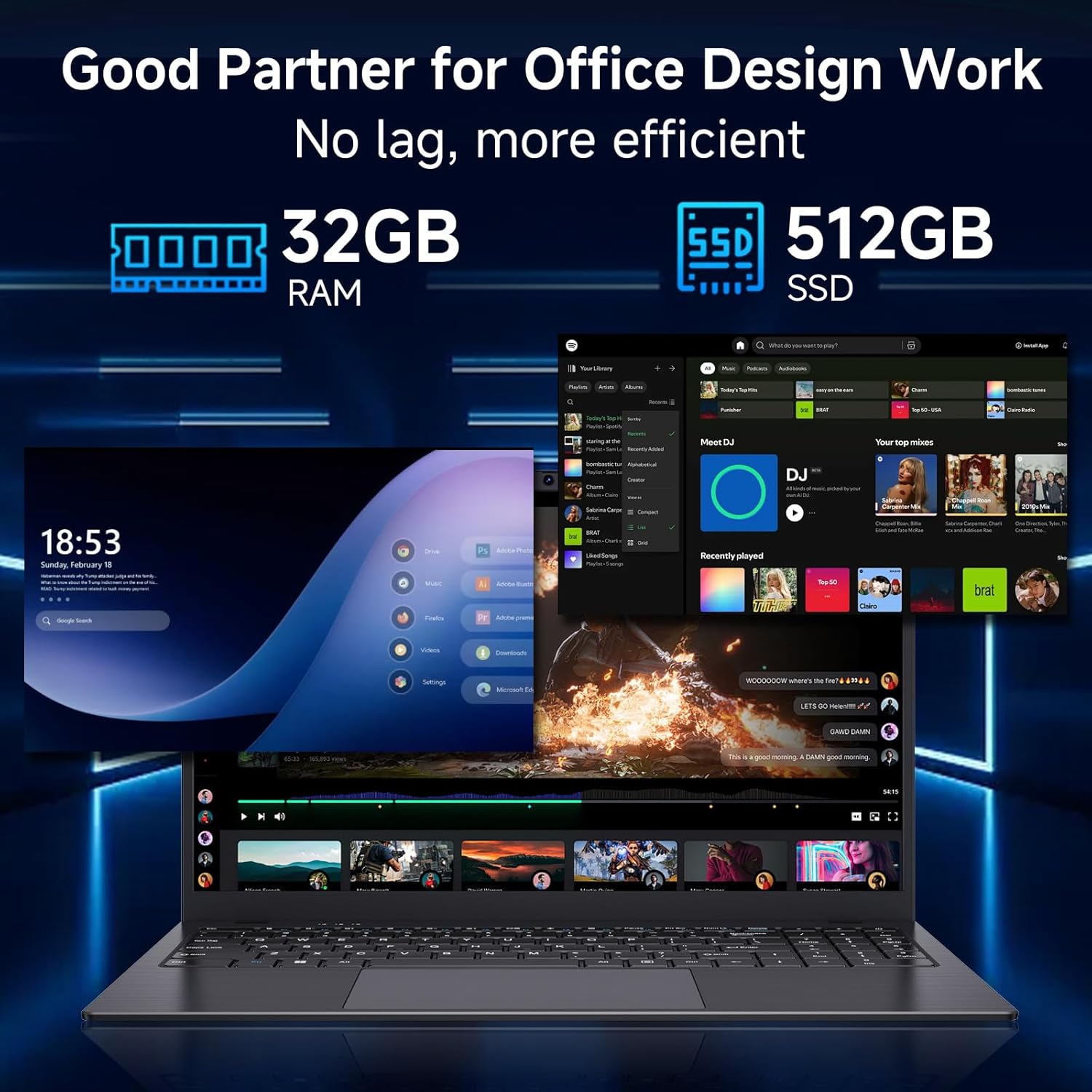 Laptop, 15.6 Inch Laptops - 32GB RAM 512GB SSD, Pentium 6500Y Processor (Up to 3.4GHz), FHD IPS Display, Traditional Laptop Computers for Students and Business, BT5.0, Type C, HDMI, WiFi 5