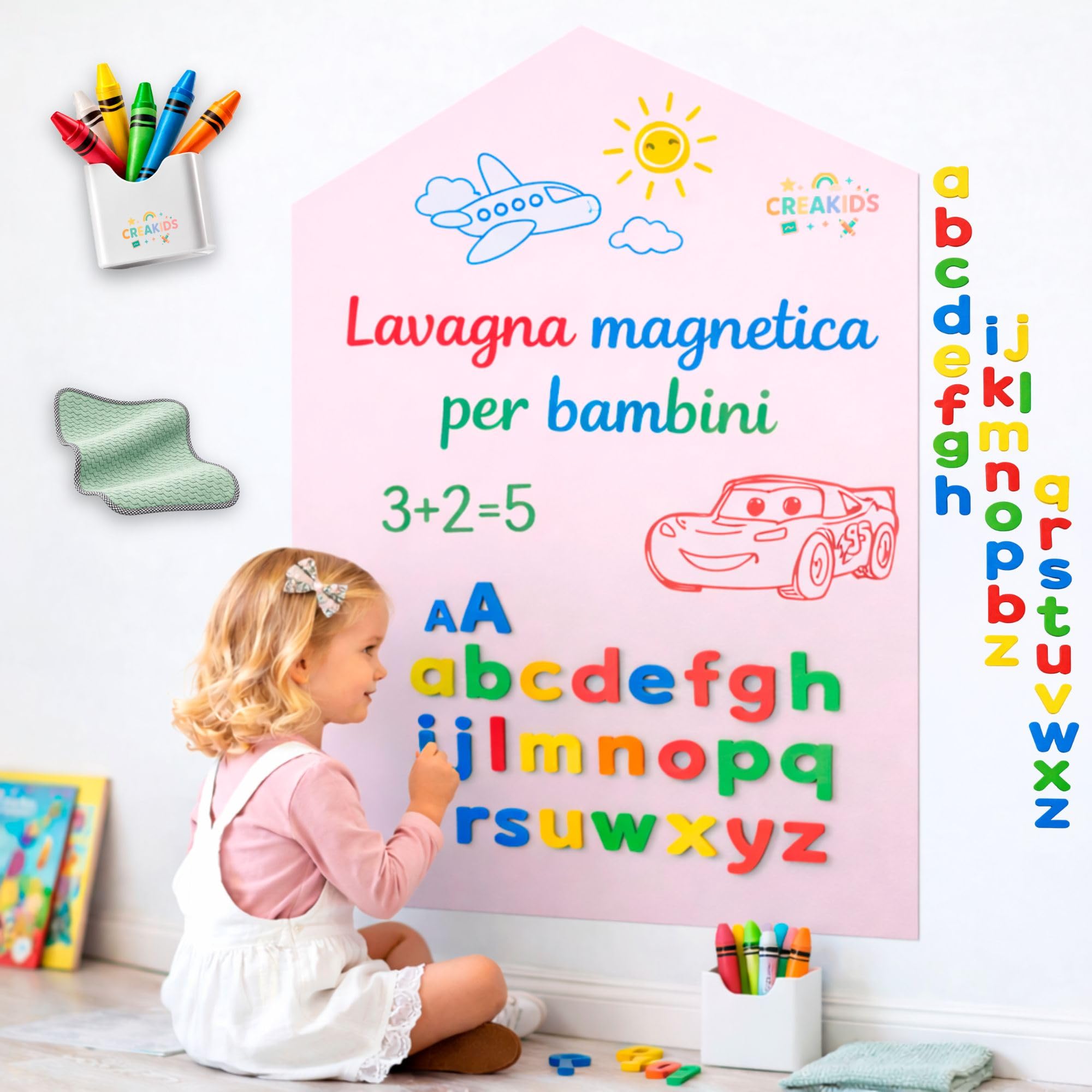 Lavagna magnetica adesiva da parete per bambini Rosa Cotone – Lavagna adesiva magnetica grande formato – Magnetic wall decal kids – Ideale come parete magnetica bambini per giocare