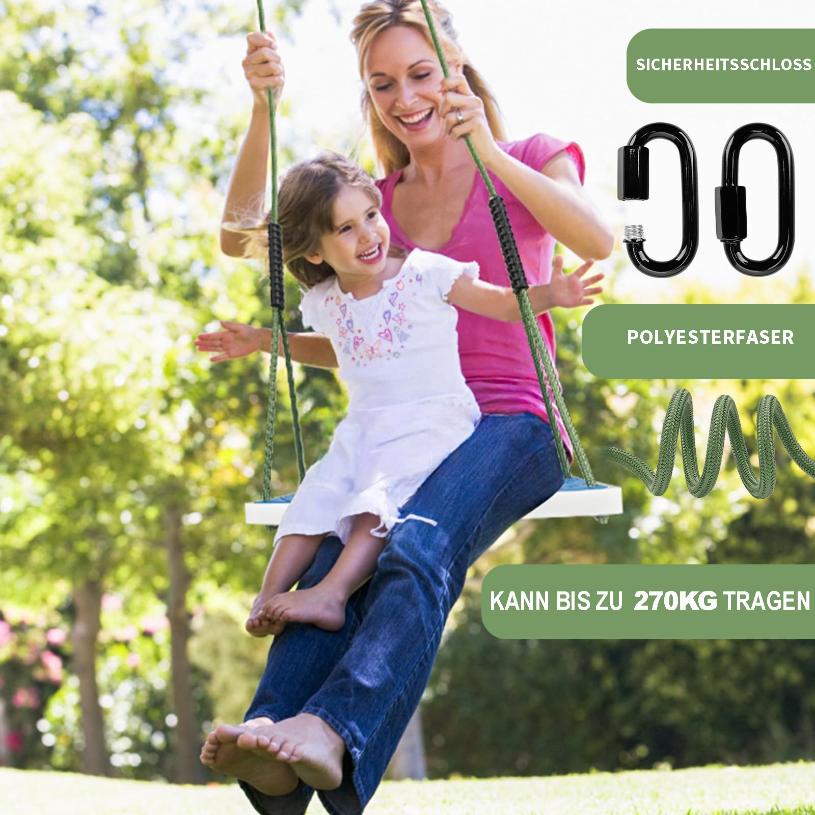 Huśtawka ogrodowa, antypoślizgowa huśtawka na drzewo, pogrubiona, miękka guma, zestaw z regulowaną linką (130-200 cm), nadaje się do placów zabaw na zewnątrz, huśtawki ogrodowej, niebieska